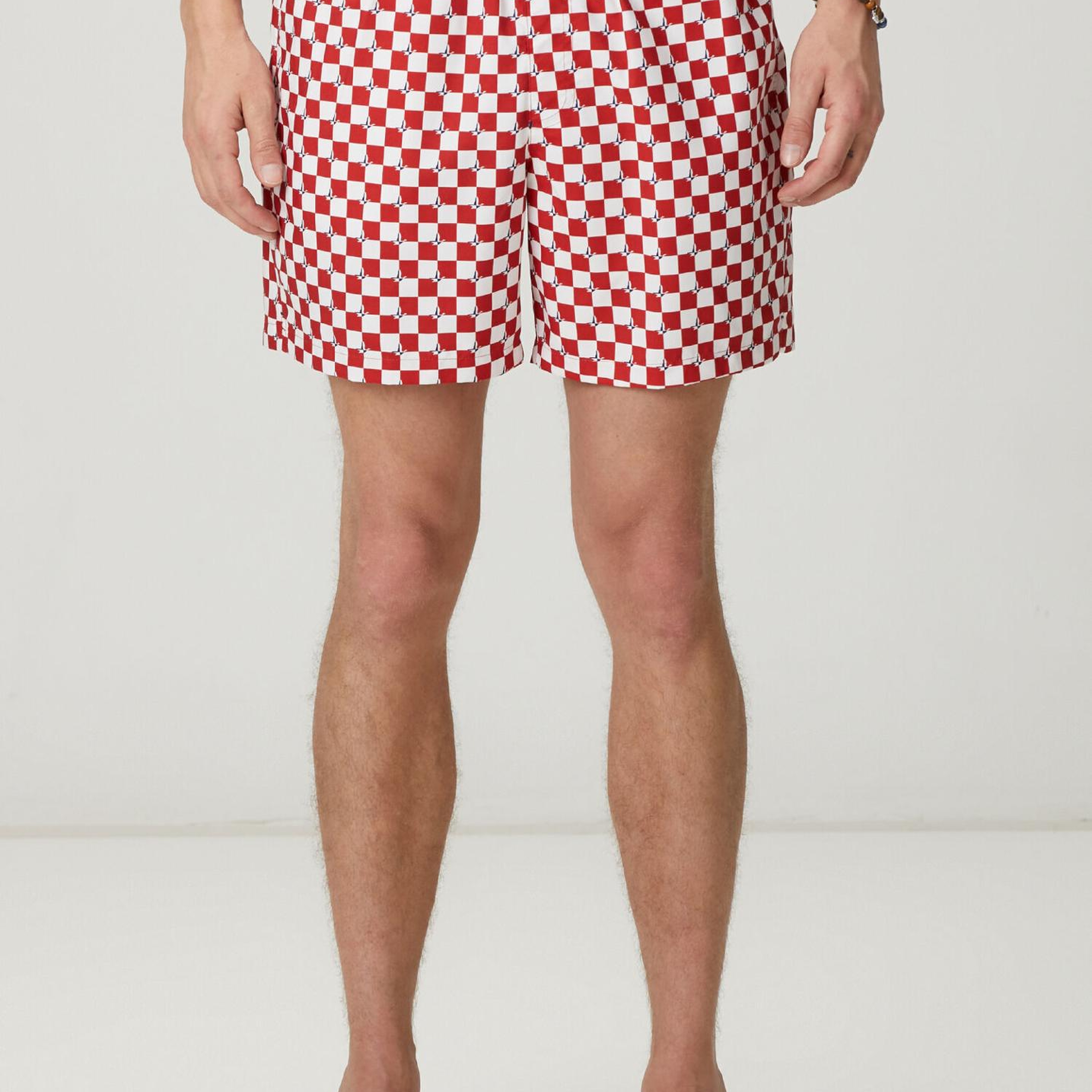 Beymen Club Erkek Kırmızı Beyaz Kaz Dama Desenli Uzun Mayo