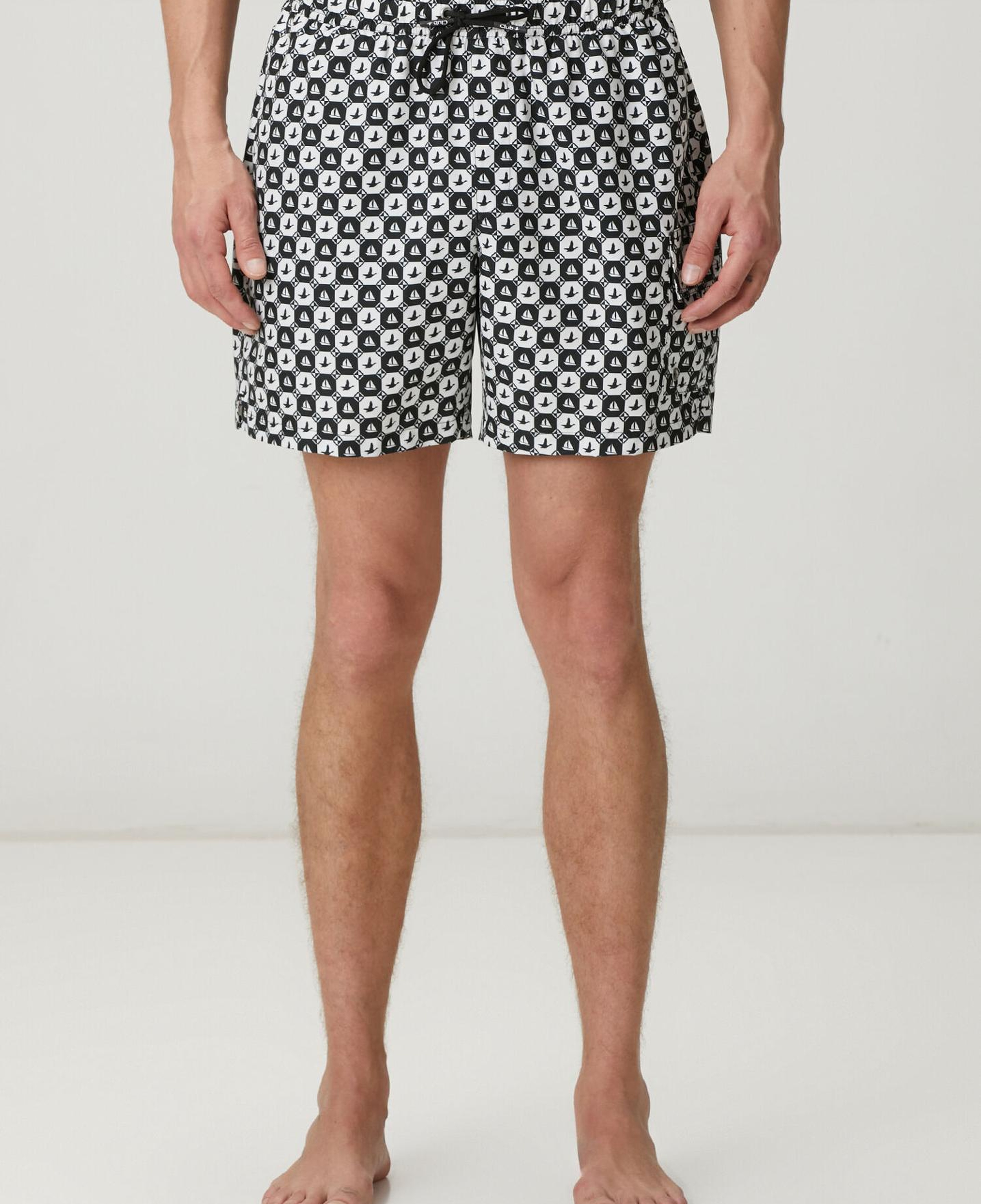 Beymen Club Erkek Siyah Beyaz Yelken Dama Desenli Uzun Mayo