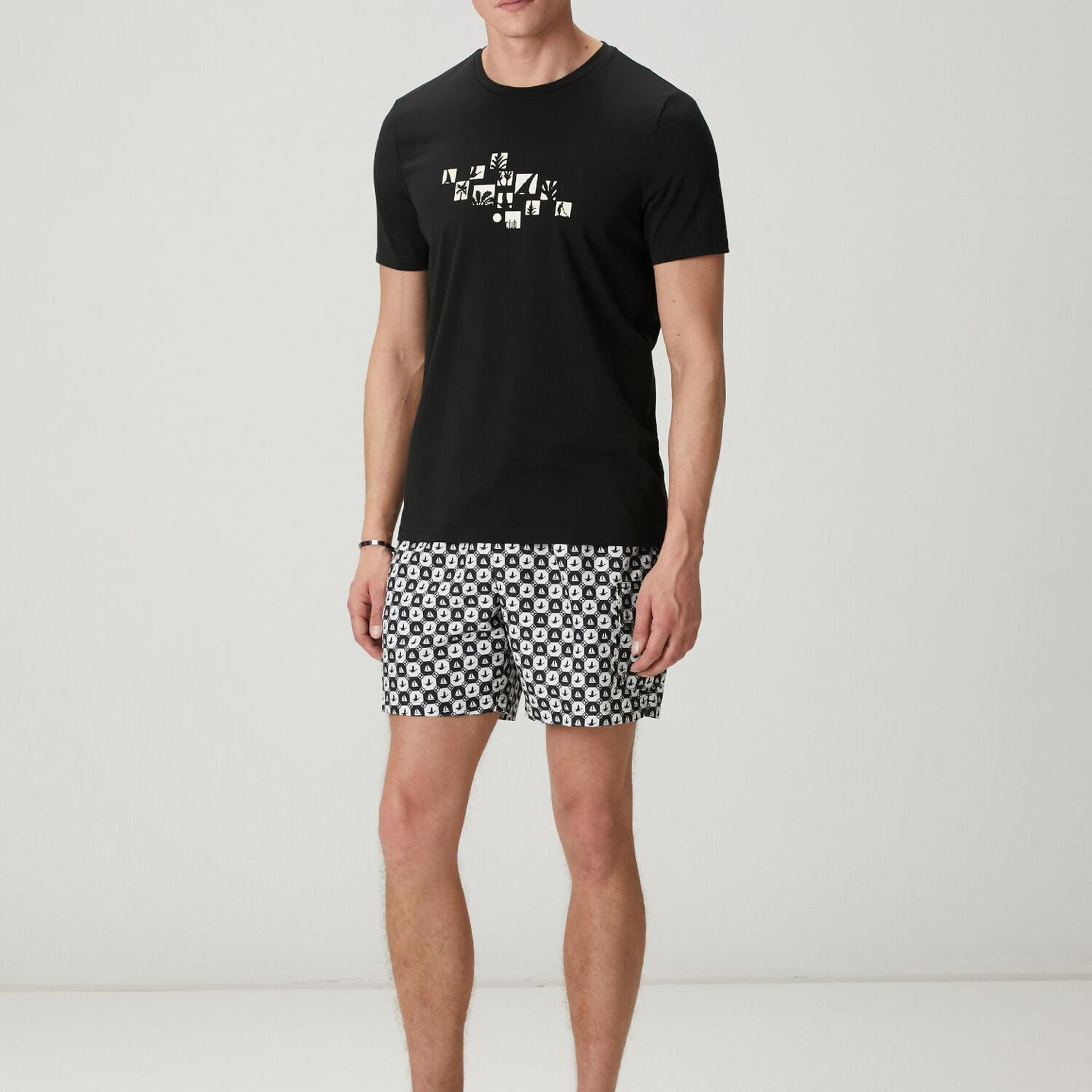 Beymen Club Erkek Siyah Beyaz Yelken Dama Desenli Uzun Mayo