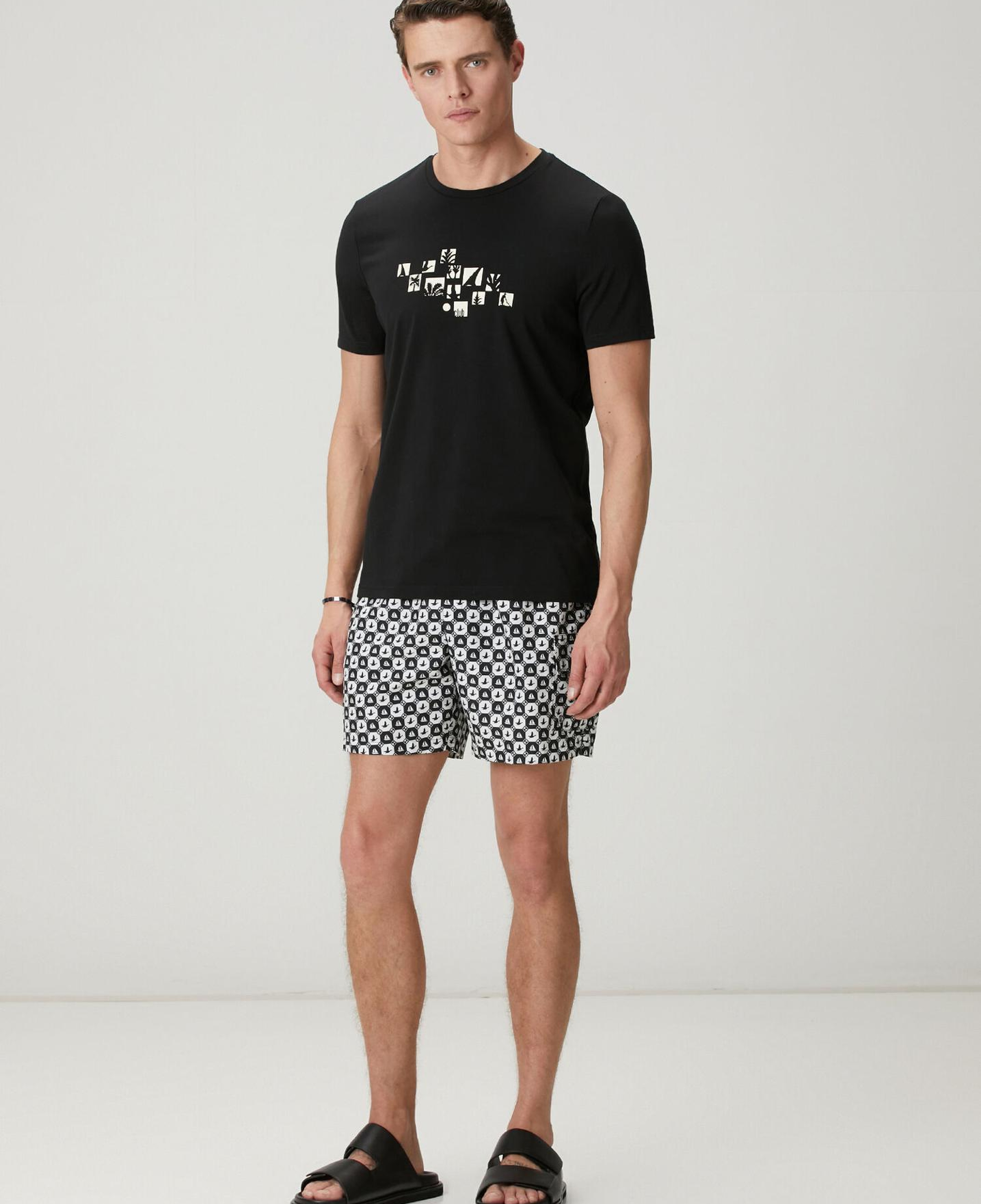 Beymen Club Erkek Siyah Beyaz Yelken Dama Desenli Uzun Mayo