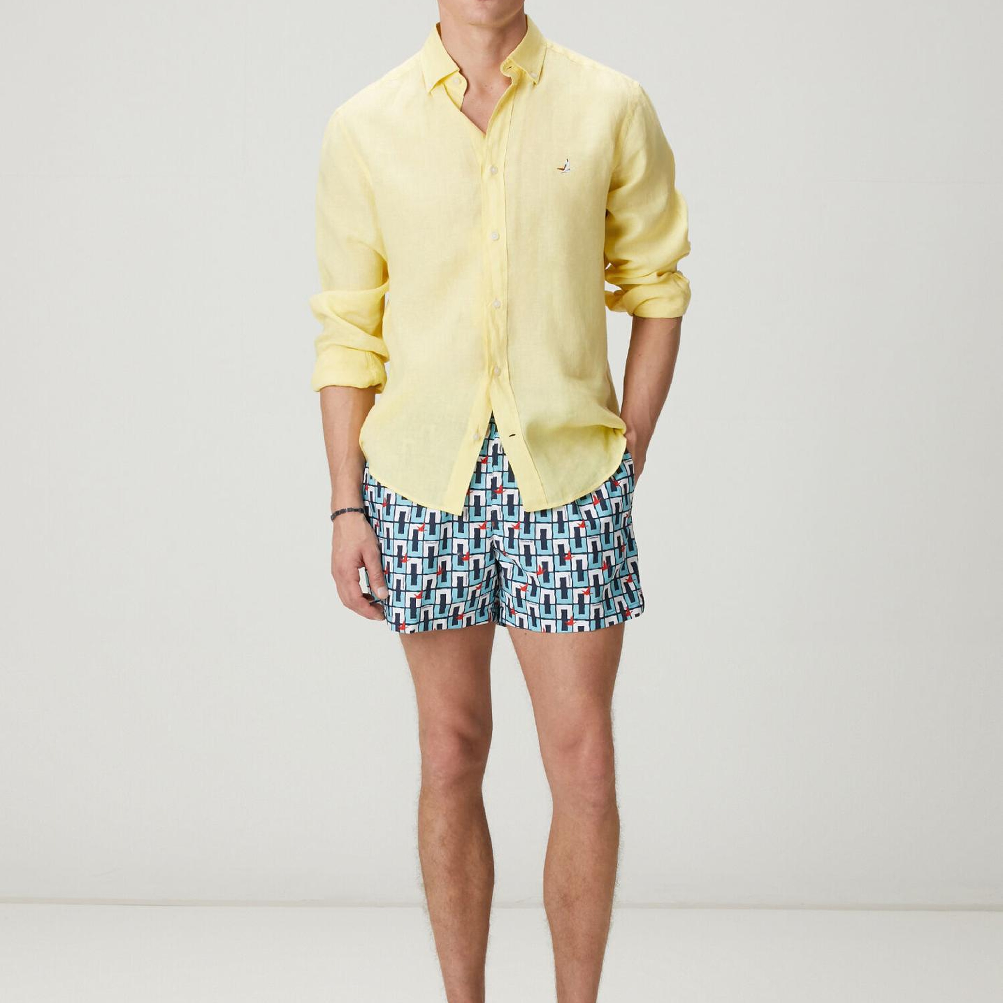 Beymen Club Erkek Lacivert Mavi Dikdörtgen Artwork Kısa Mayo