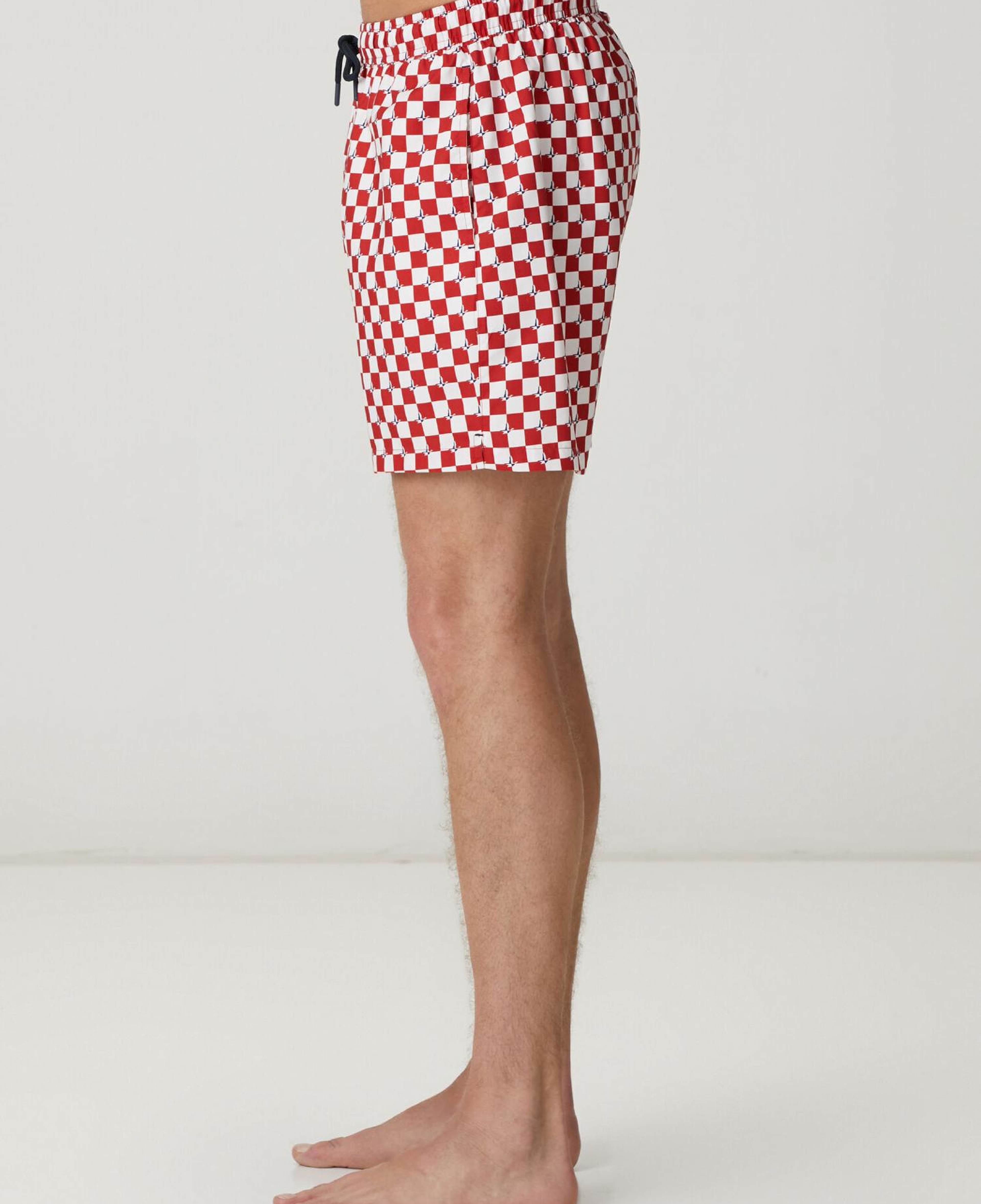 Beymen Club Erkek Kırmızı Beyaz Kaz Dama Desenli Uzun Mayo