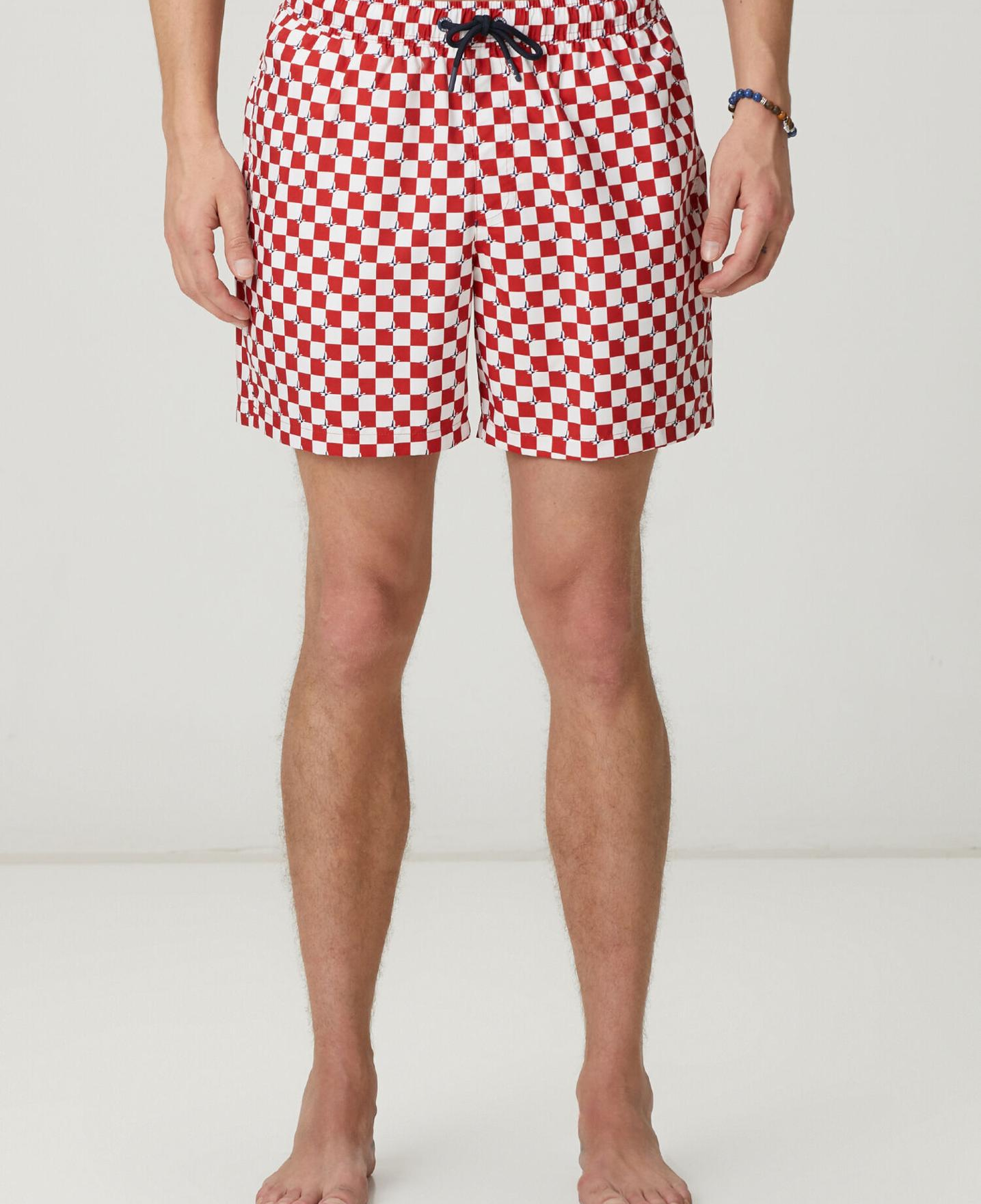 Beymen Club Erkek Kırmızı Beyaz Kaz Dama Desenli Uzun Mayo