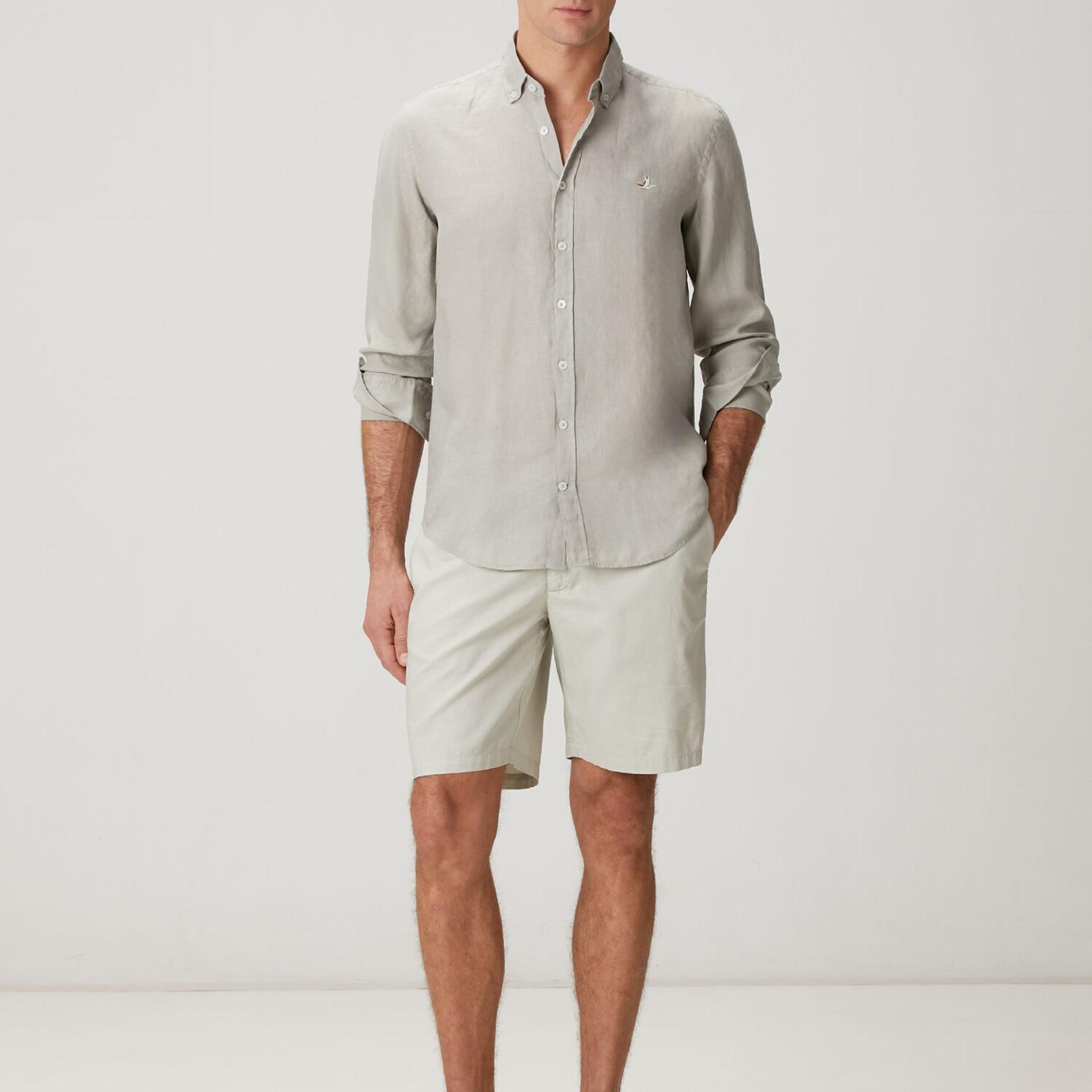 Beymen Club Erkek Comfort Fit Açık Haki Keten Gömlek