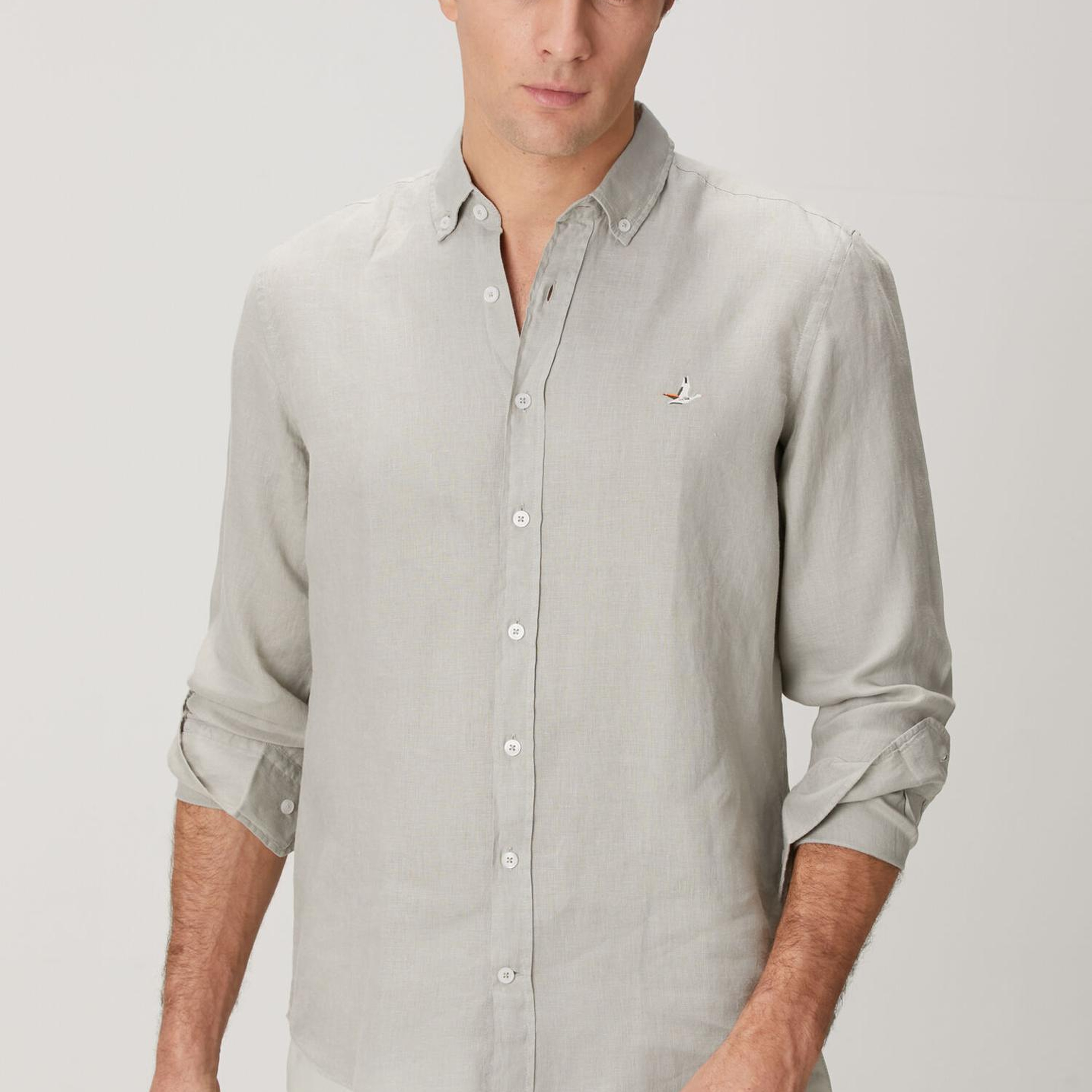 Beymen Club Erkek Comfort Fit Açık Haki Keten Gömlek