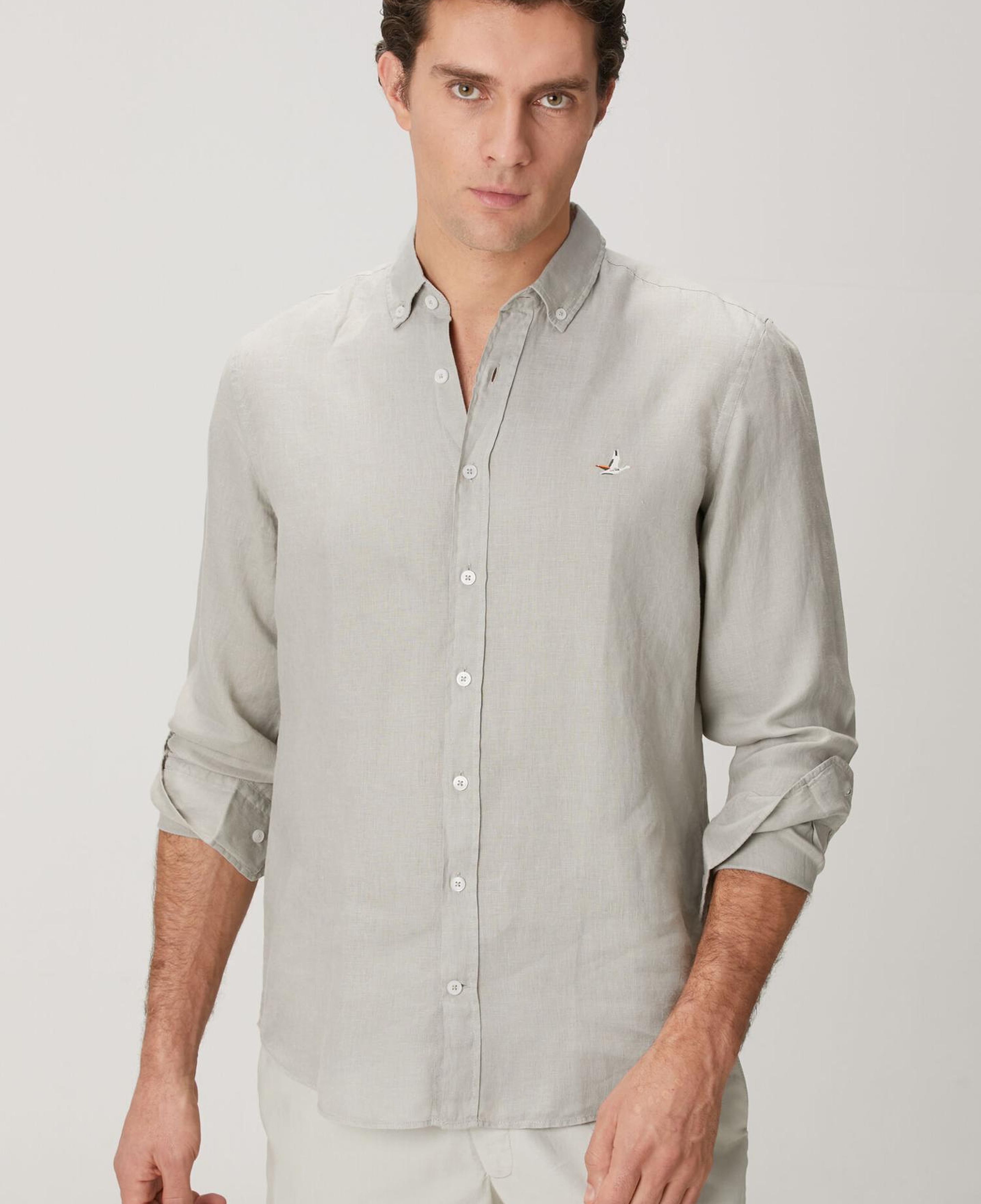 Beymen Club Erkek Comfort Fit Açık Haki Keten Gömlek