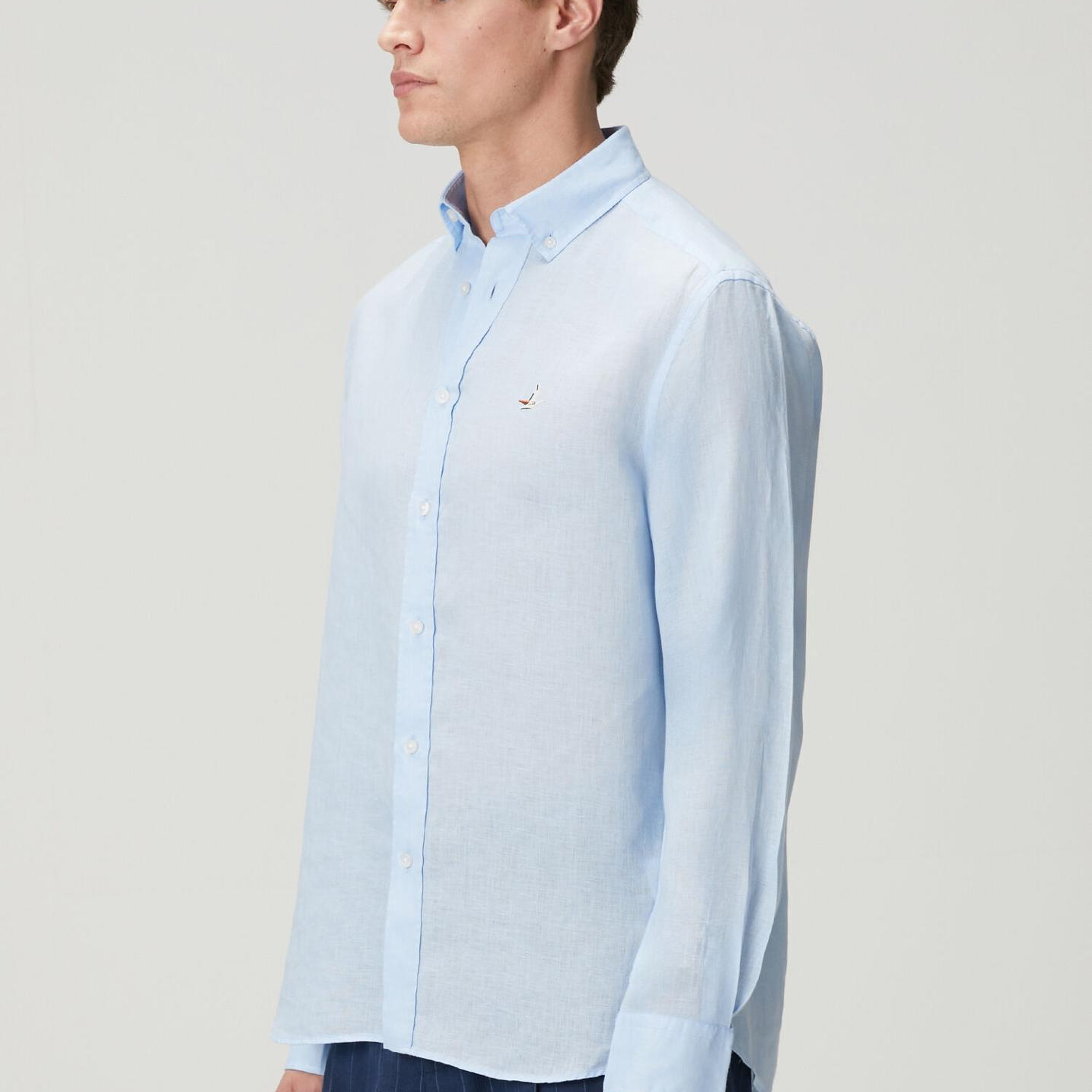 Beymen Club Erkek Comfort Fit Açık Mavi Keten Gömlek
