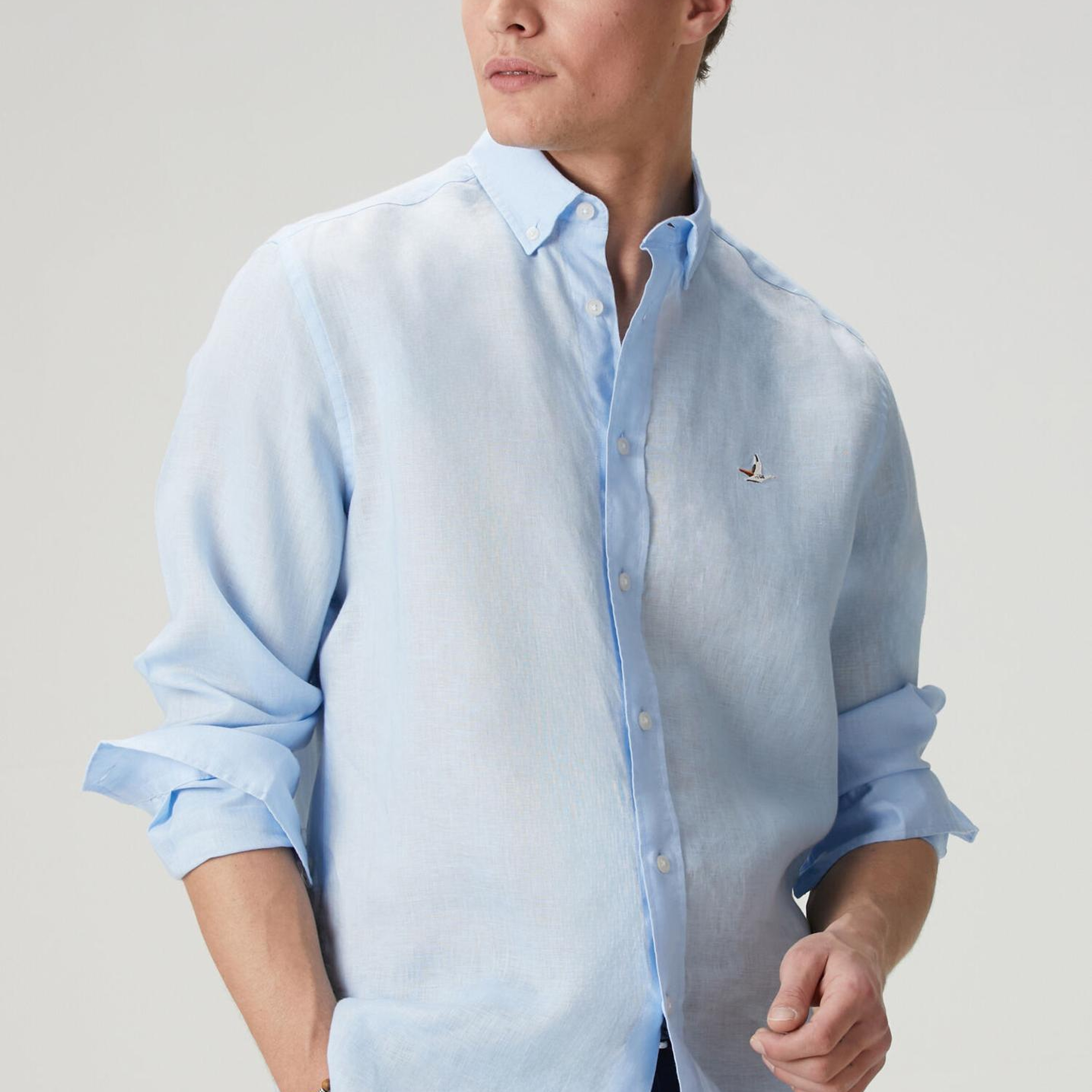 Beymen Club Erkek Comfort Fit Açık Mavi Keten Gömlek