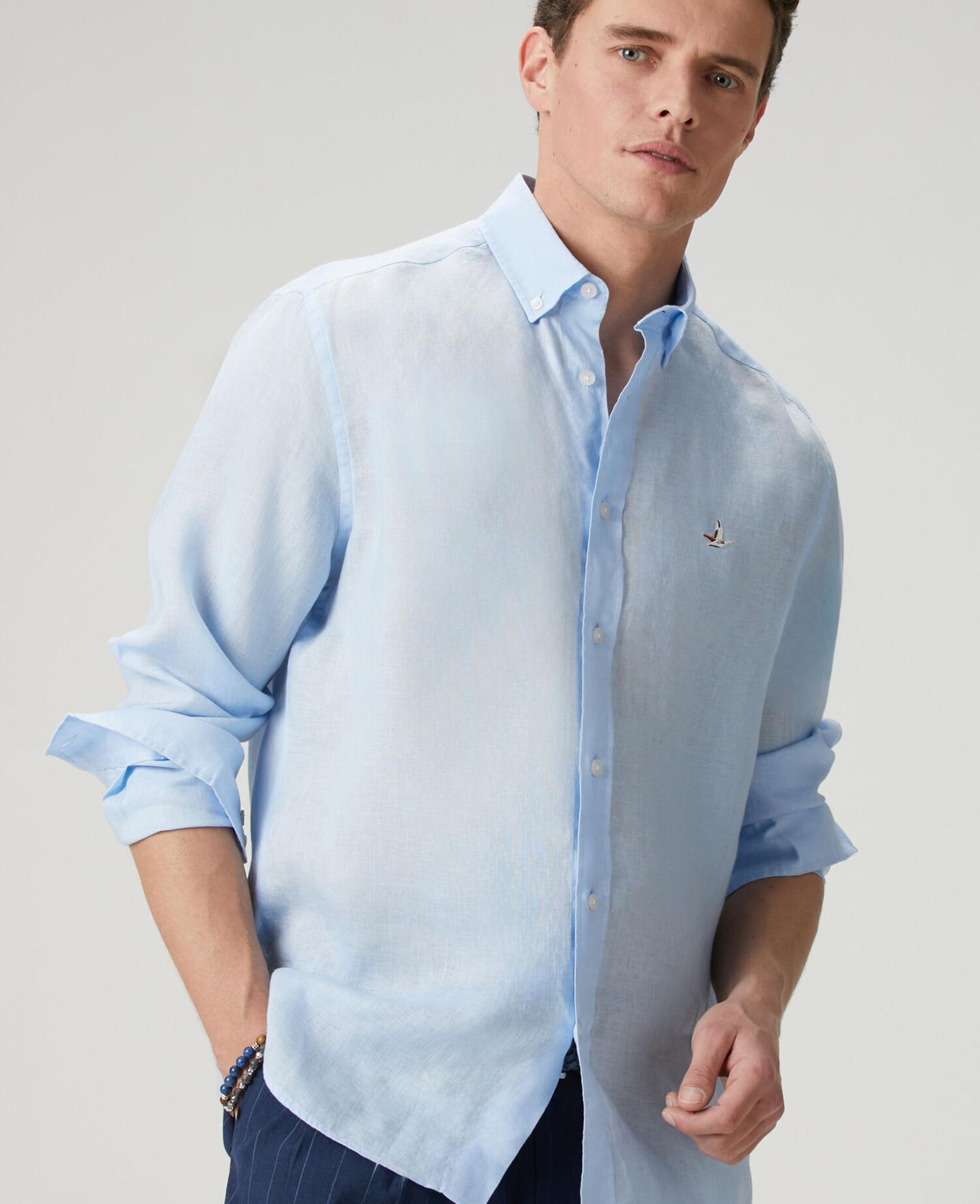 Beymen Club Erkek Comfort Fit Açık Mavi Keten Gömlek
