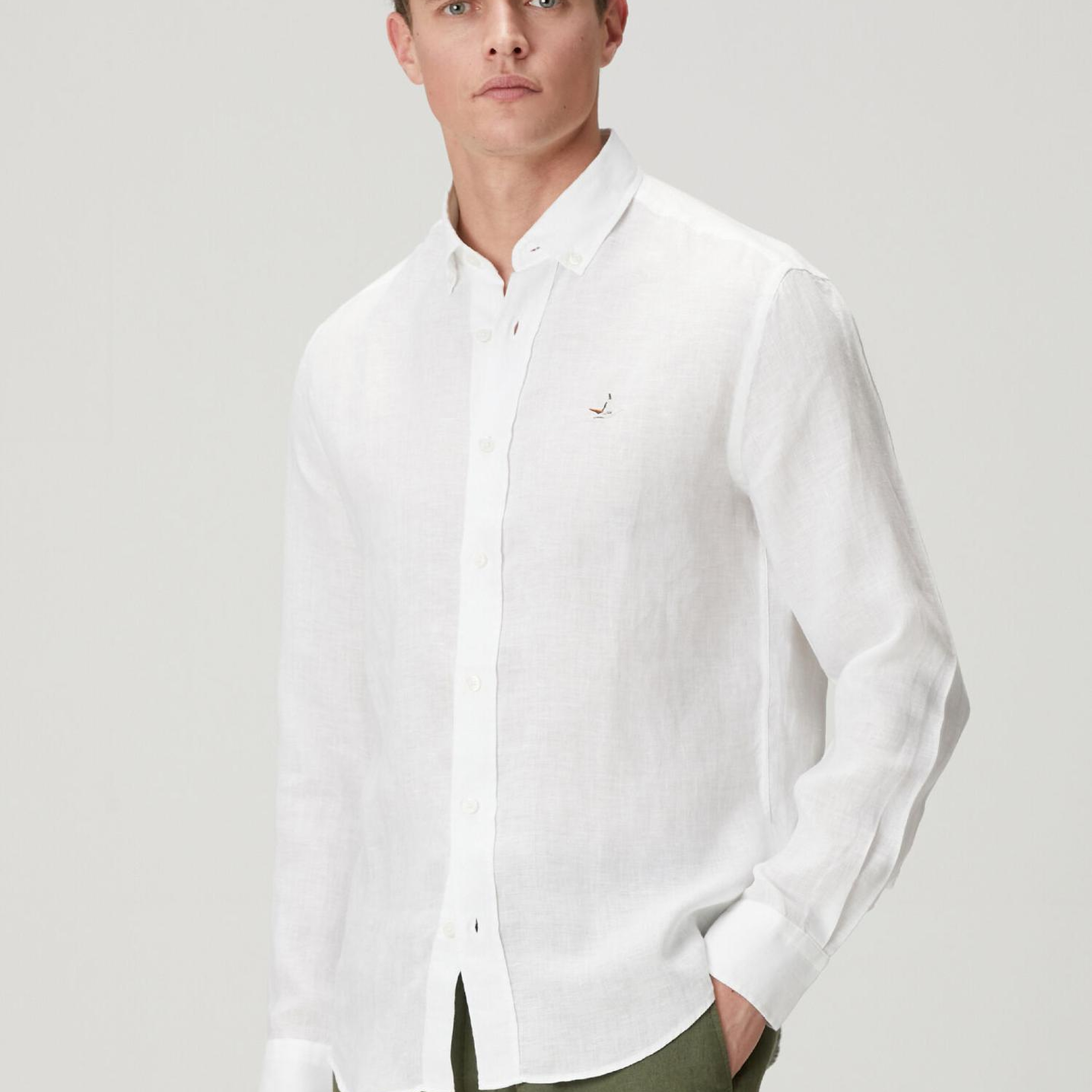 Beymen Club Erkek Comfort Fit Beyaz Keten Gömlek