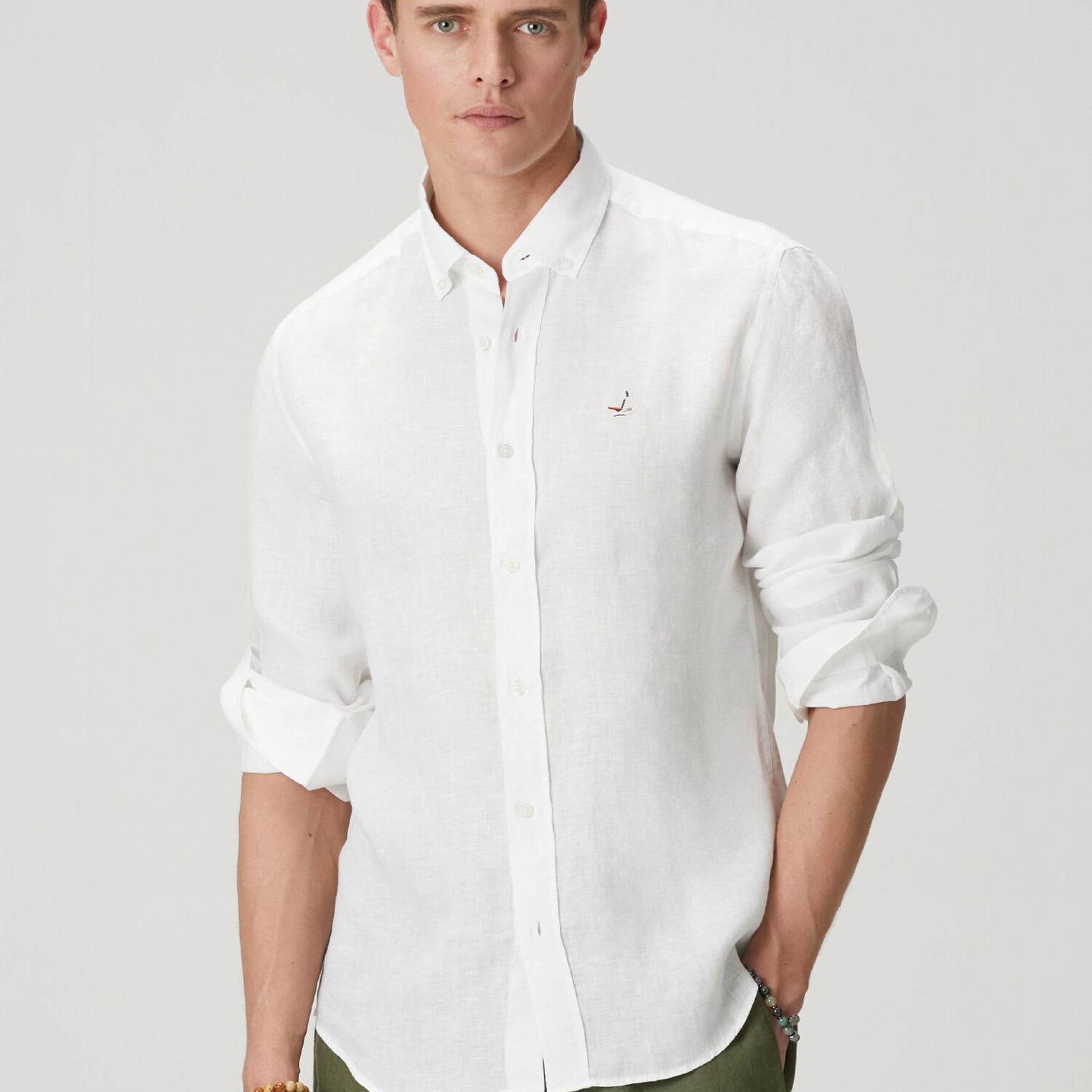 Beymen Club Erkek Comfort Fit Beyaz Keten Gömlek