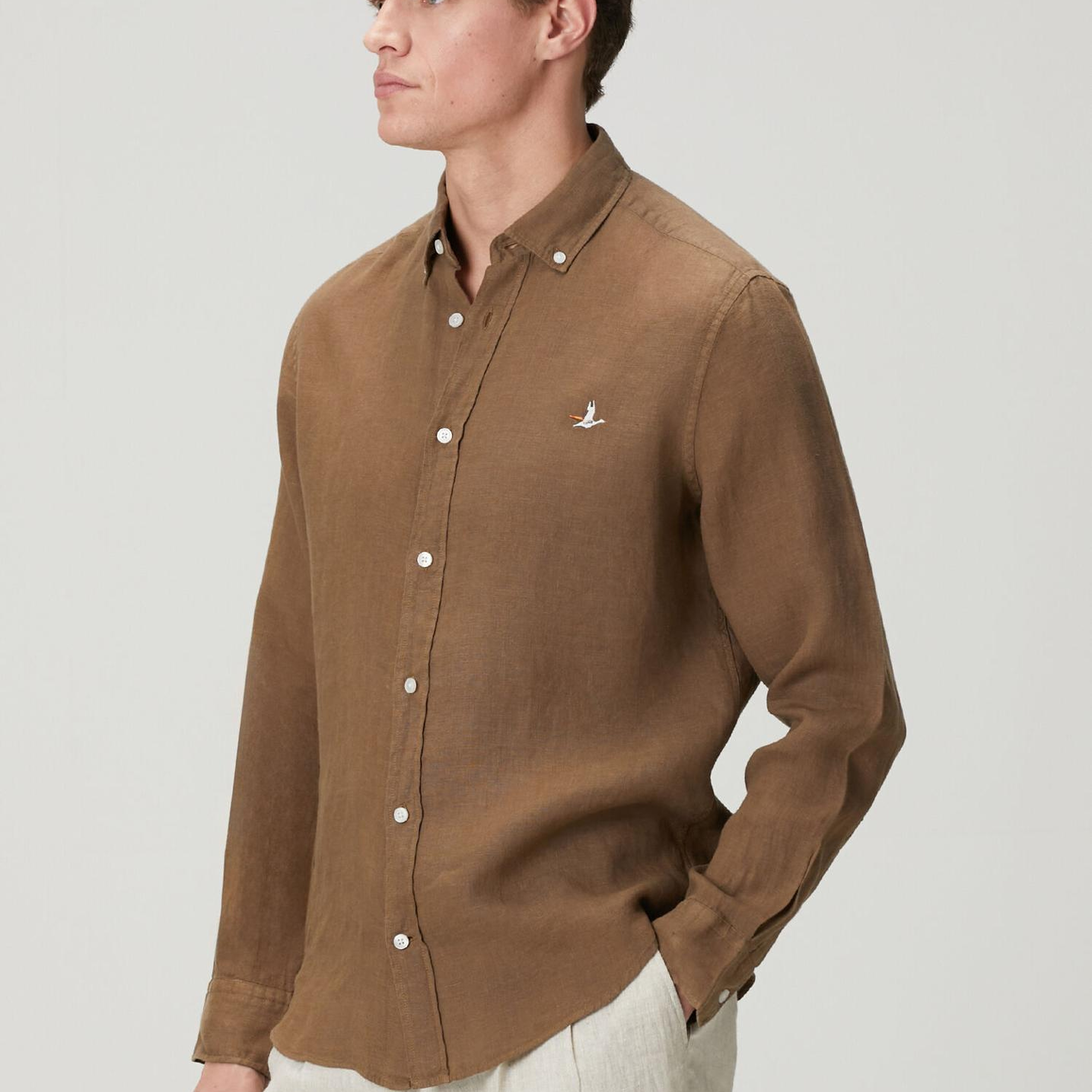 Beymen Club Erkek Comfort Fit Kahverengi Keten Gömlek