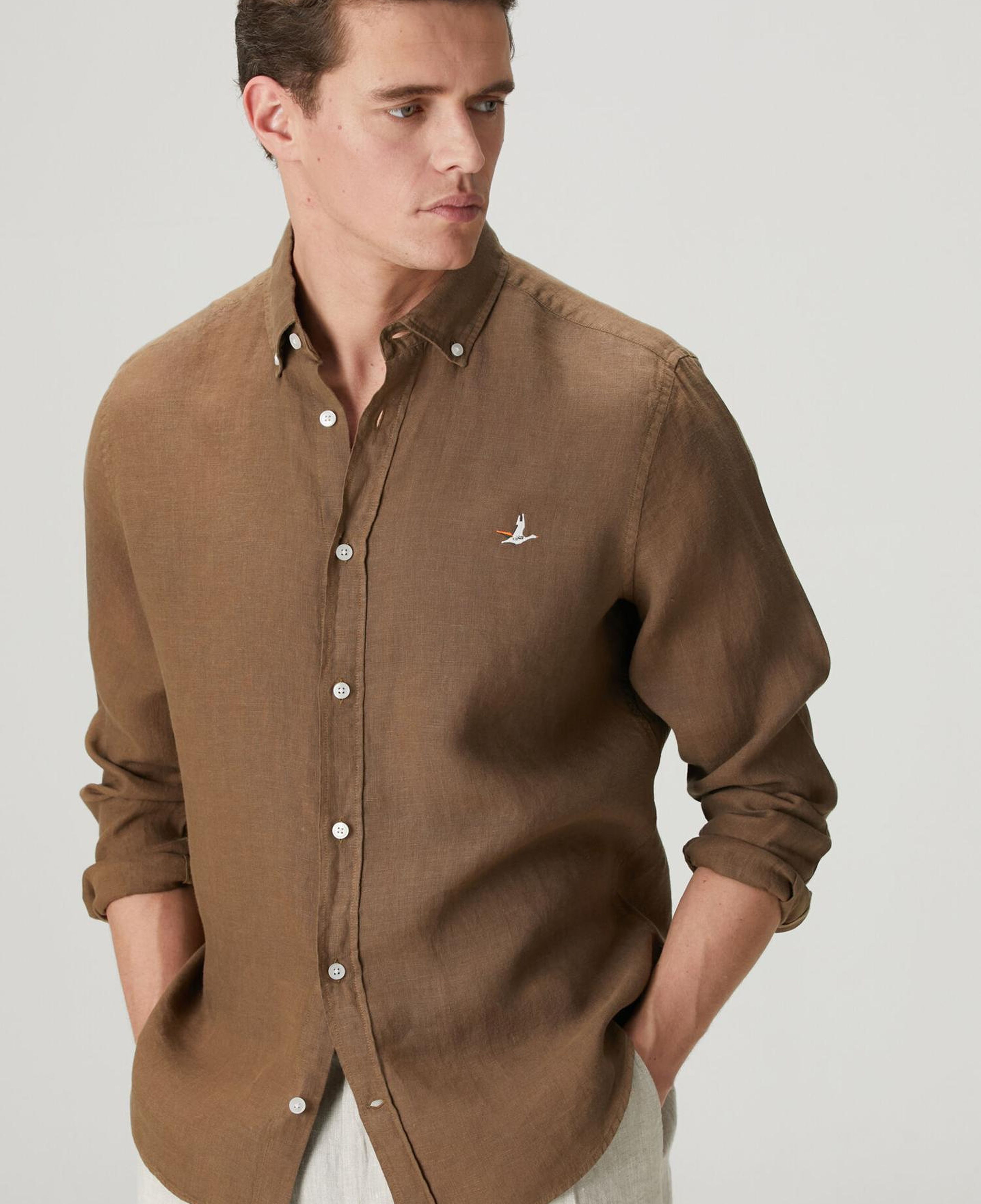 Beymen Club Erkek Comfort Fit Kahverengi Keten Gömlek