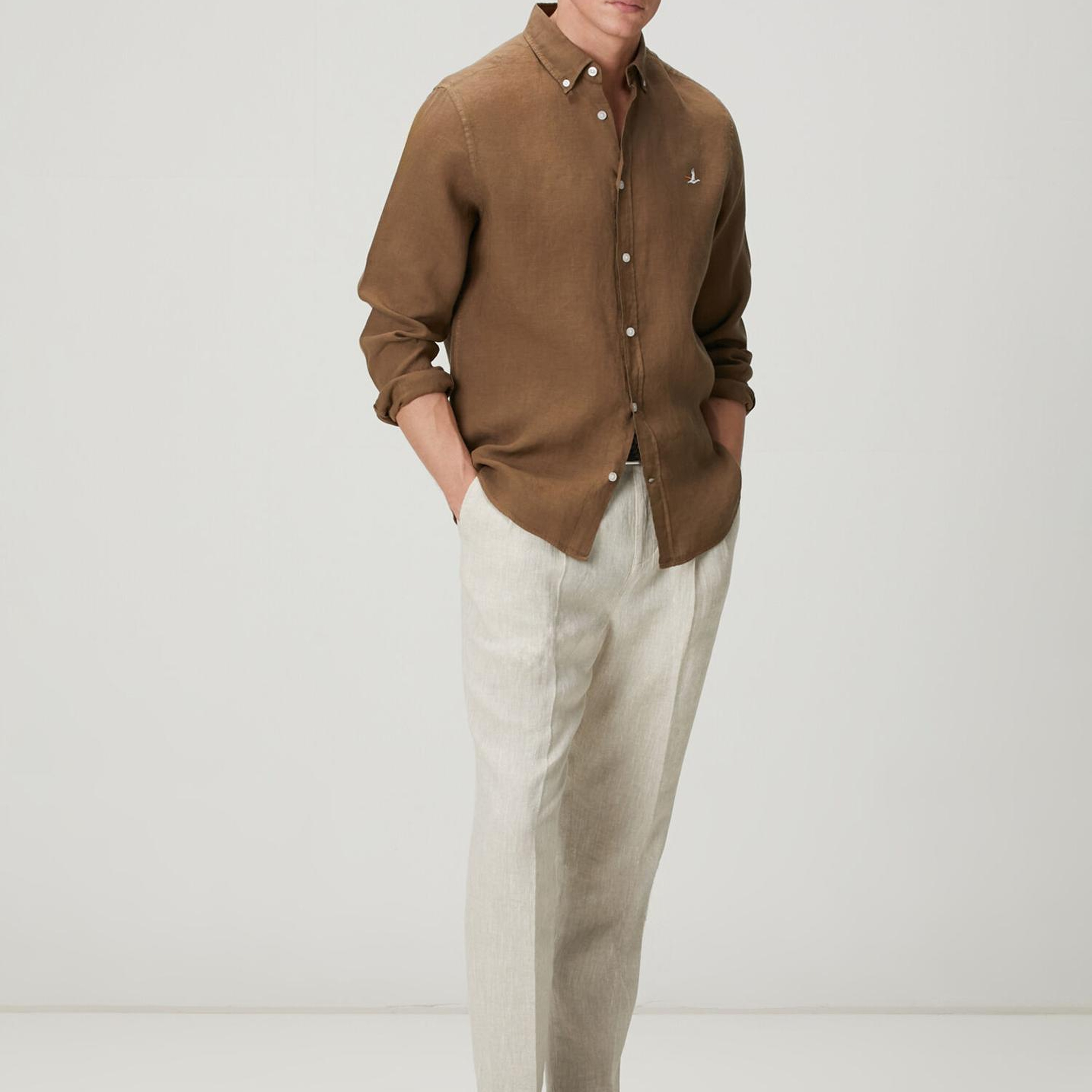 Beymen Club Erkek Comfort Fit Kahverengi Keten Gömlek