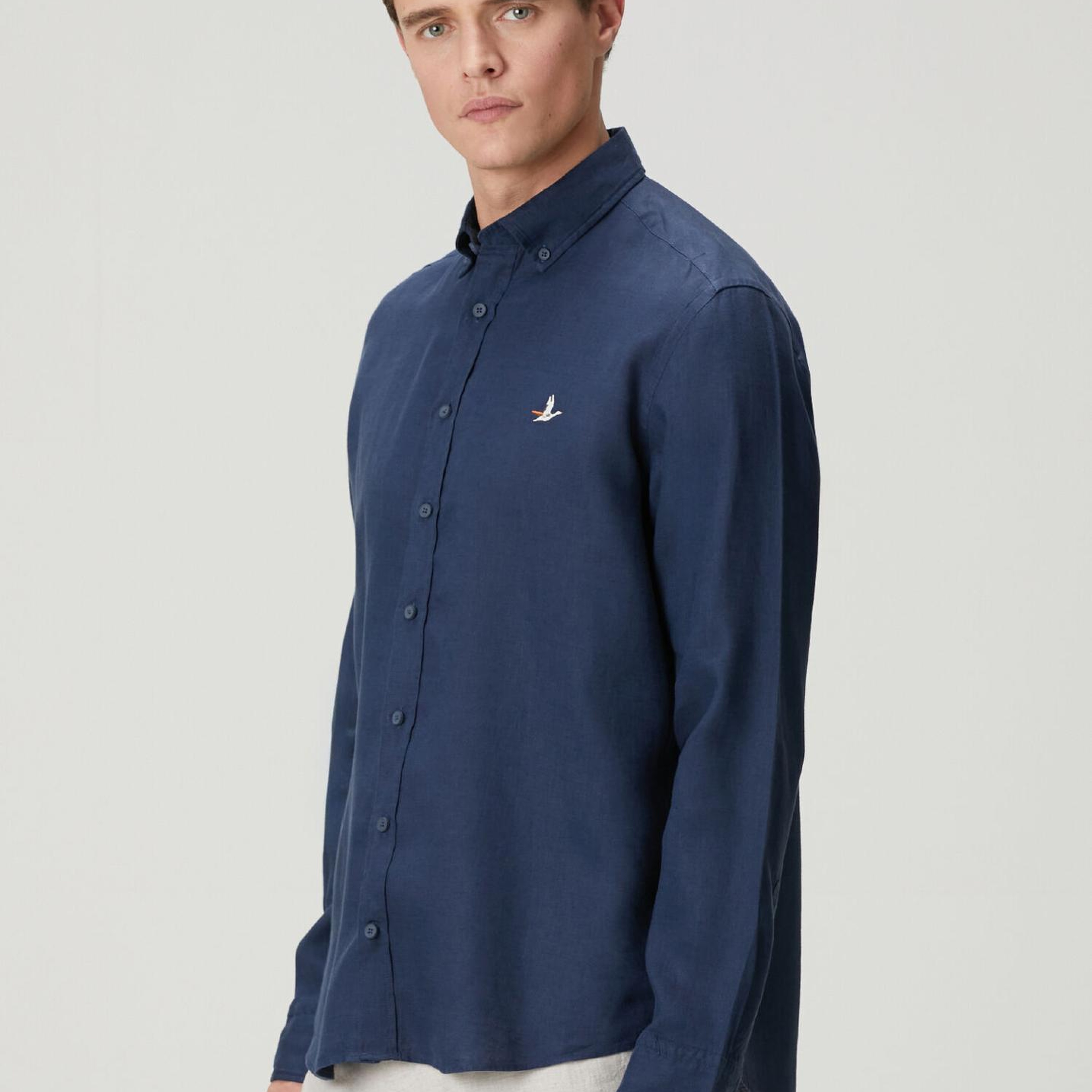 Beymen Club Erkek Comfort Fit Lacivert Keten Gömlek