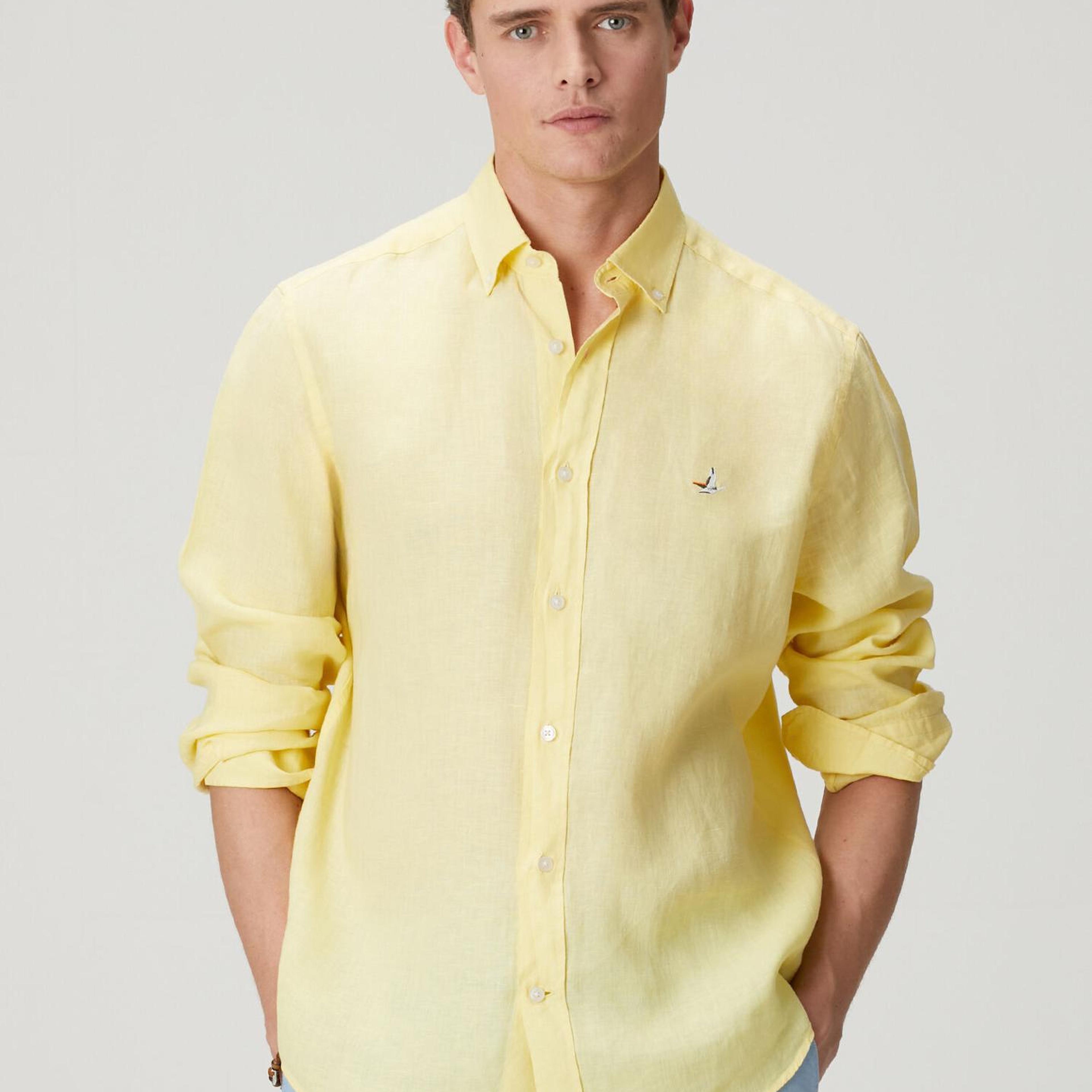 Beymen Club Erkek Comfort Fit Açık Sarı Keten Gömlek