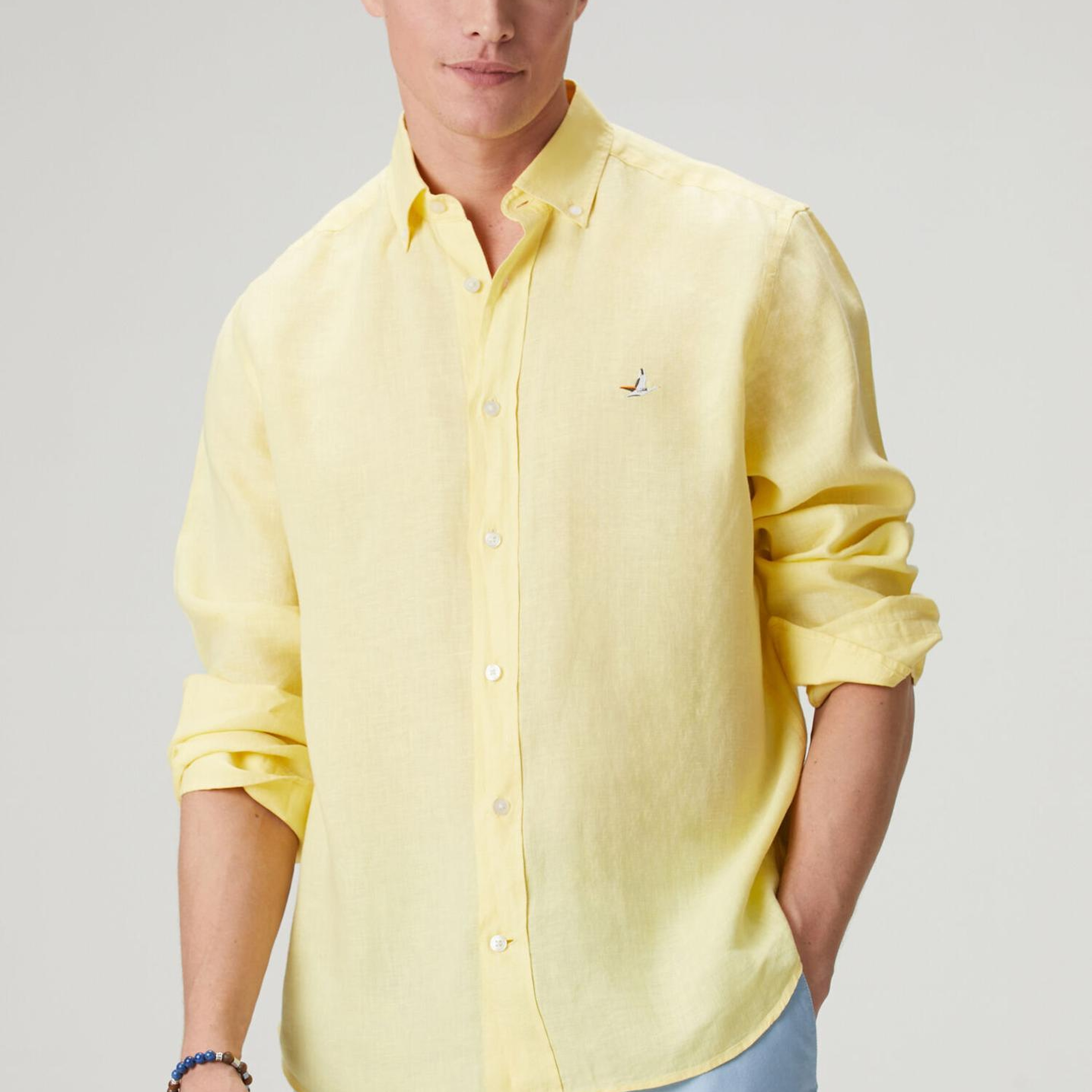 Beymen Club Erkek Comfort Fit Açık Sarı Keten Gömlek