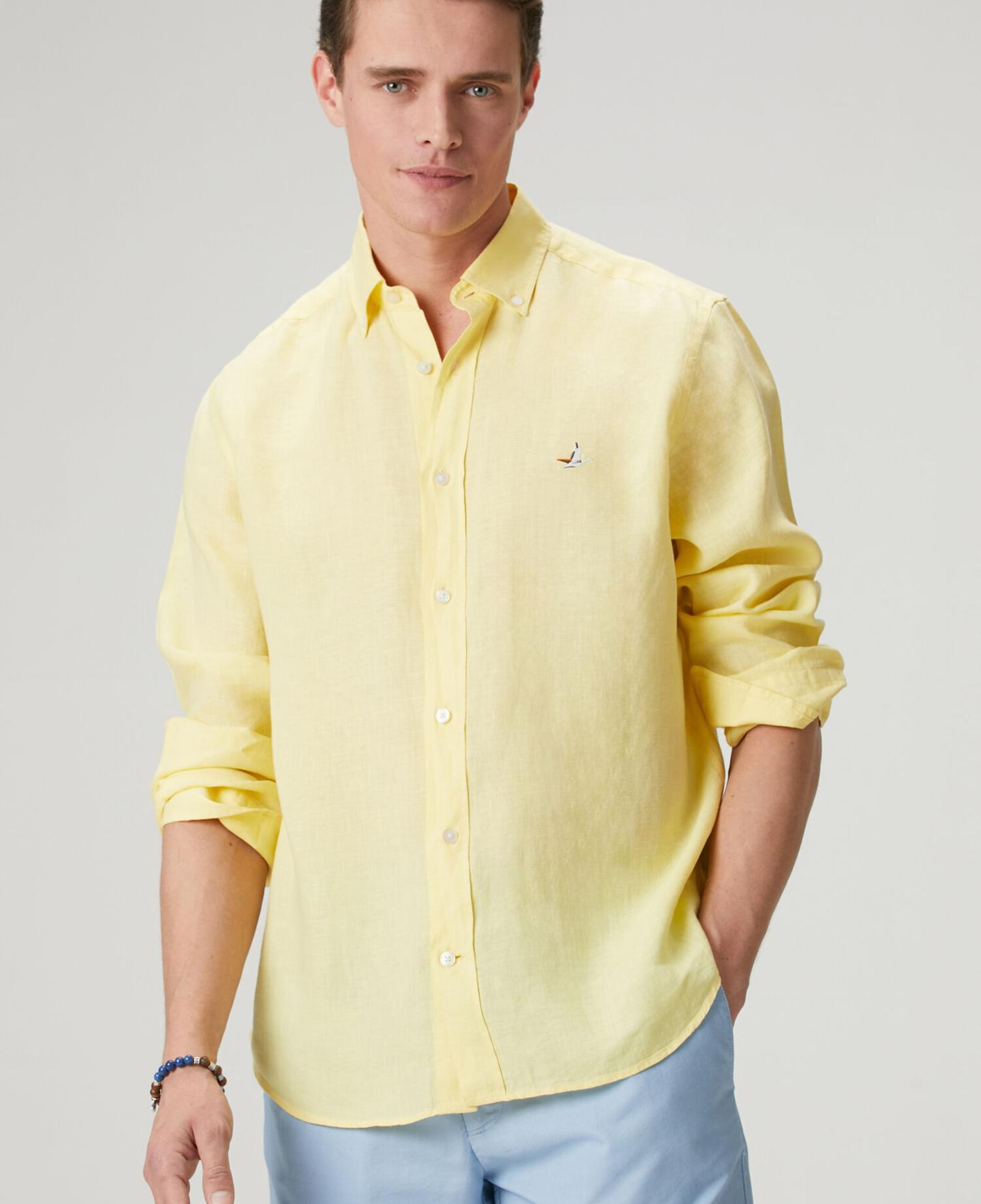 Beymen Club Erkek Comfort Fit Açık Sarı Keten Gömlek