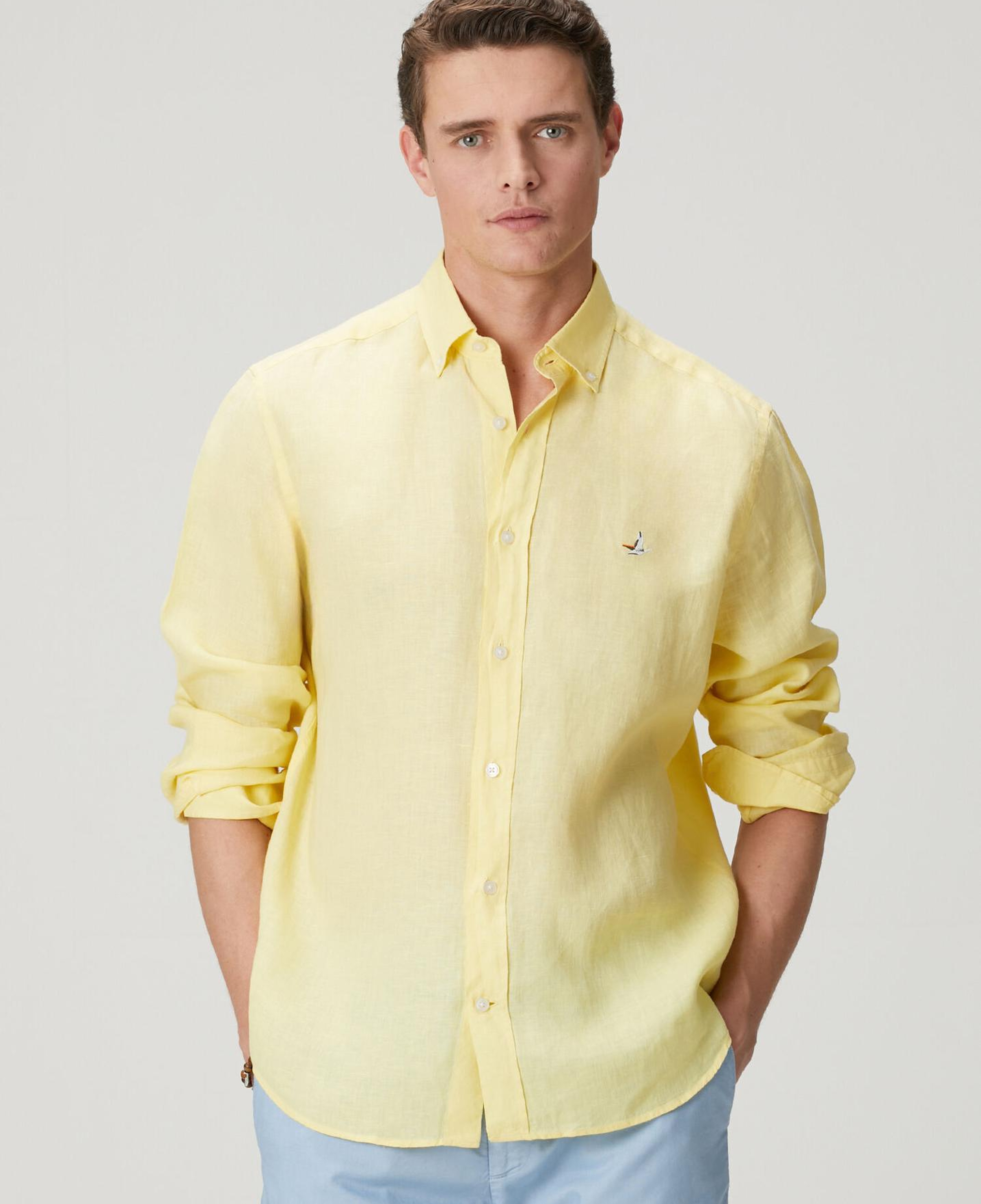 Beymen Club Erkek Comfort Fit Açık Sarı Keten Gömlek