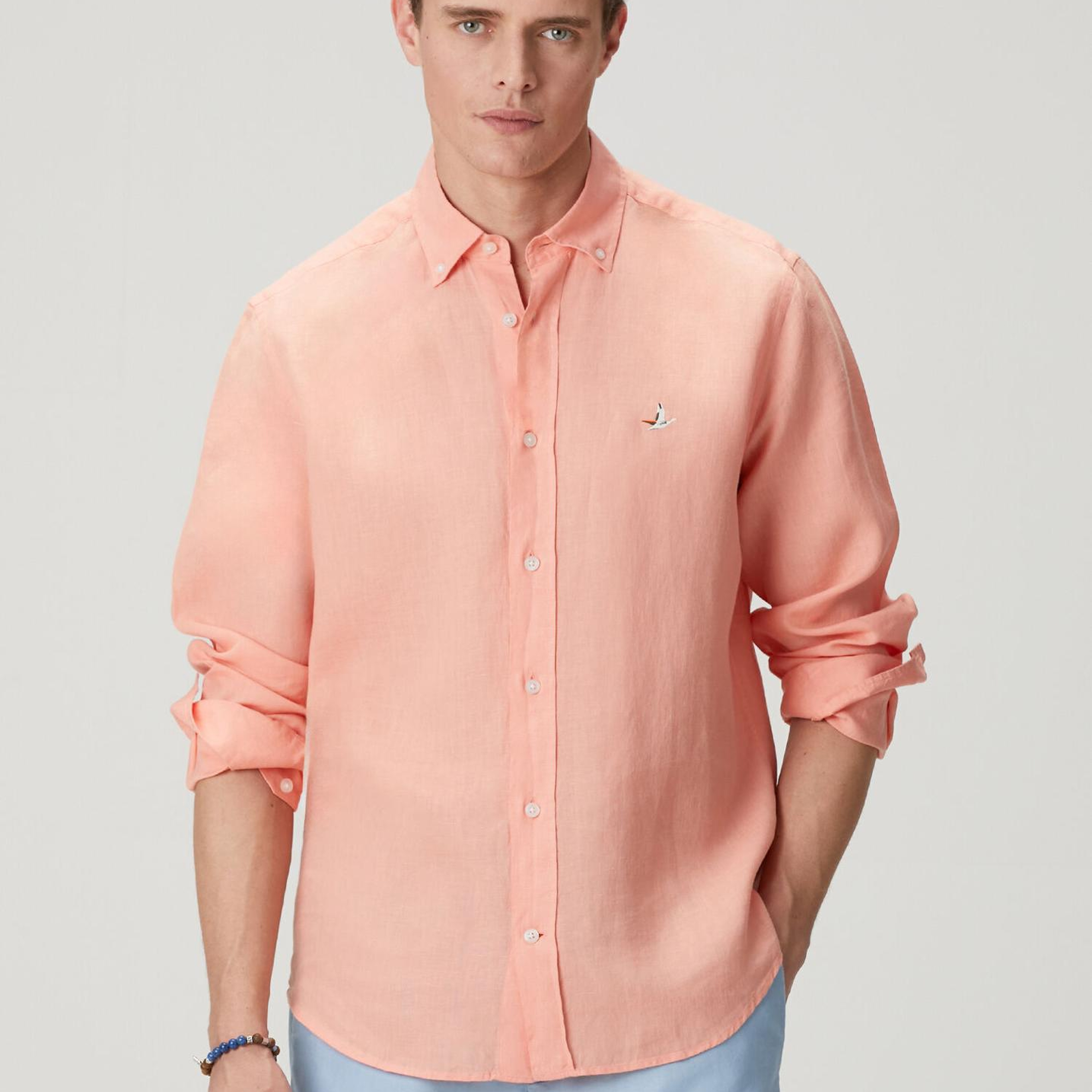 Beymen Club Erkek Comfort Fit Somon Keten Gömlek