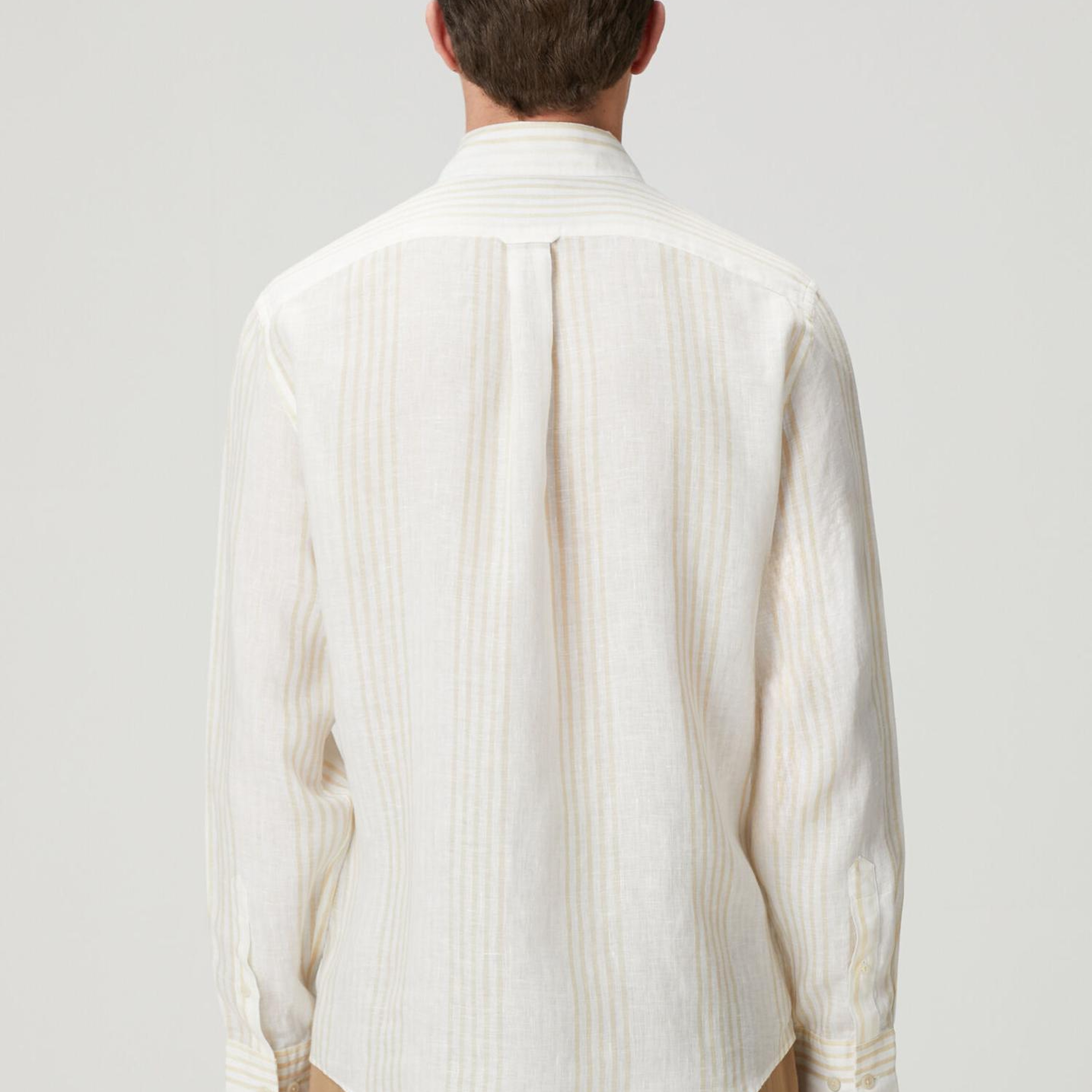 Beymen Club Erkek Comfort Fit Bej Beyaz Çizgili Keten Gömlek