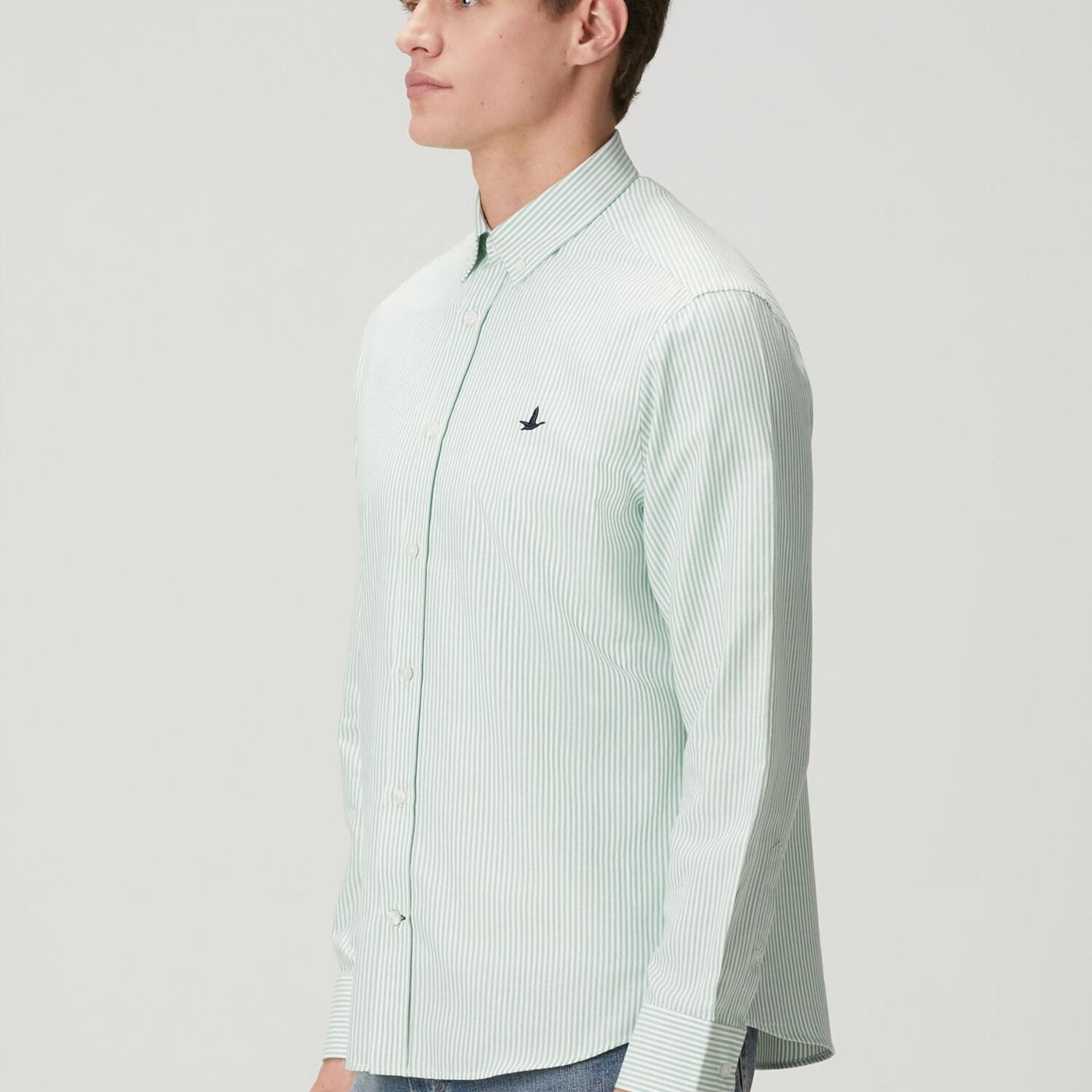 Beymen Club Erkek Comfort Fit Beyaz Yeşil Çizgili Oxford Gömlek