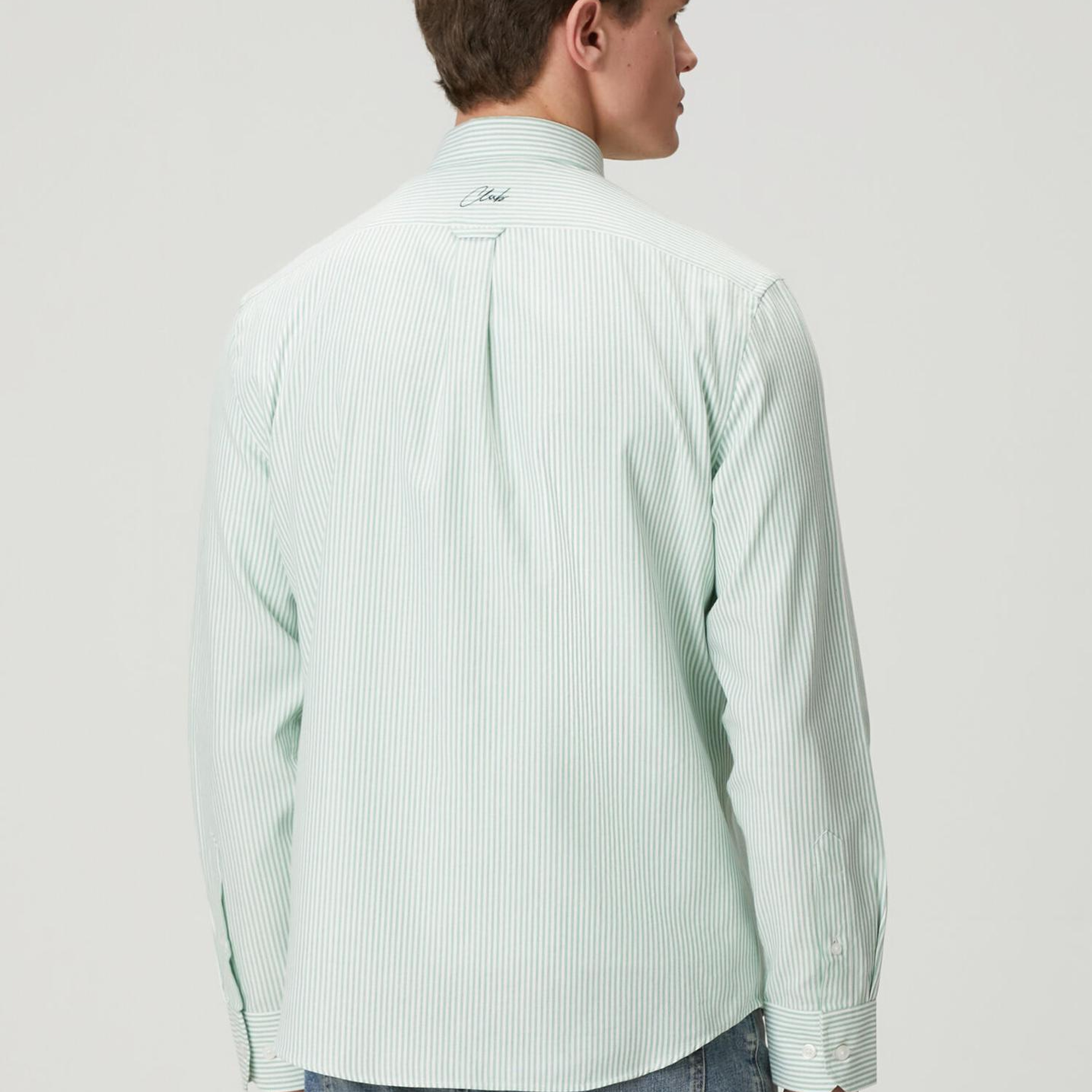 Beymen Club Erkek Comfort Fit Beyaz Yeşil Çizgili Oxford Gömlek