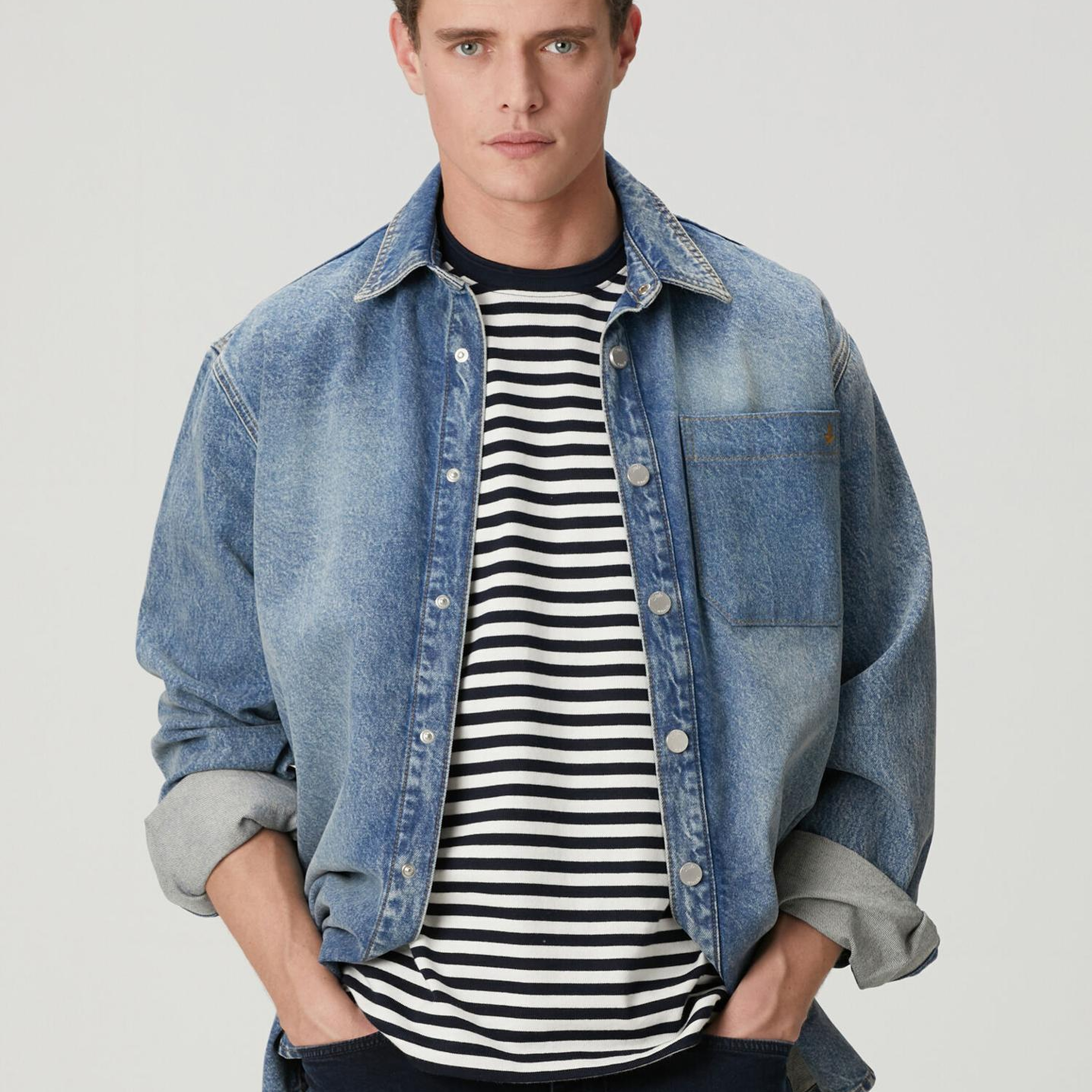 Beymen Club Erkek Mavi Oversize Fit Tek Cepli Jean Gömlek