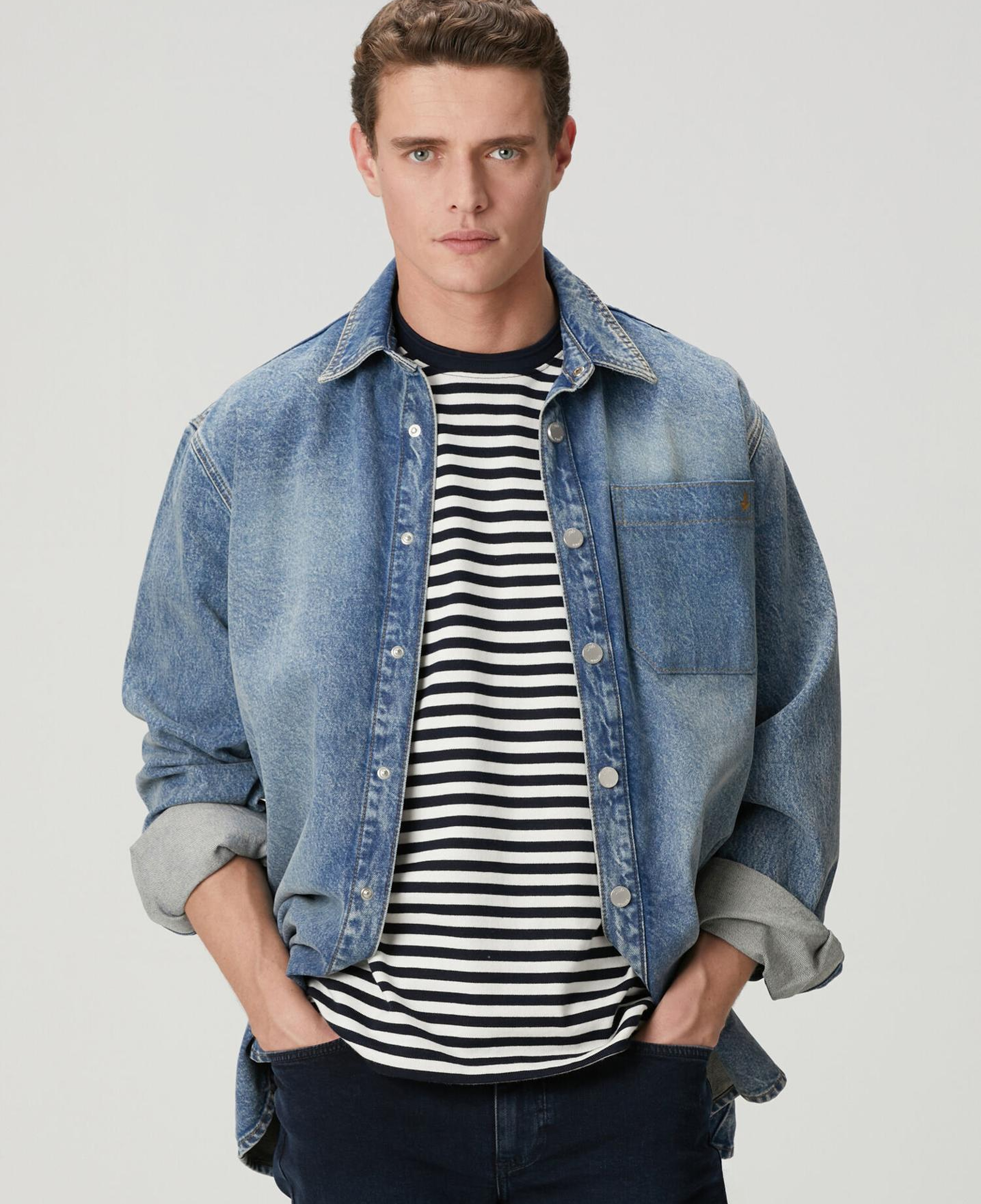 Beymen Club Erkek Mavi Oversize Fit Tek Cepli Jean Gömlek