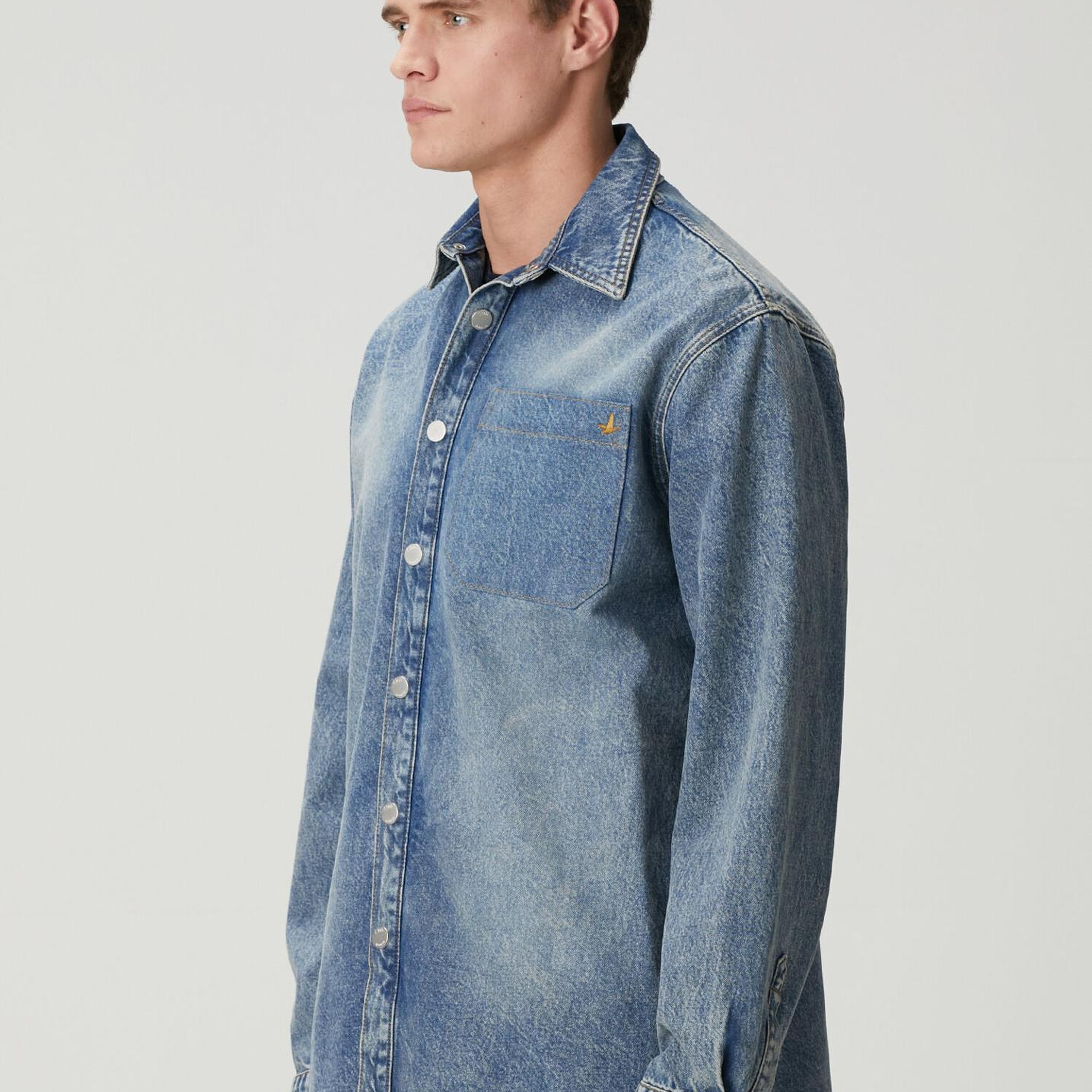 Beymen Club Erkek Mavi Oversize Fit Tek Cepli Jean Gömlek