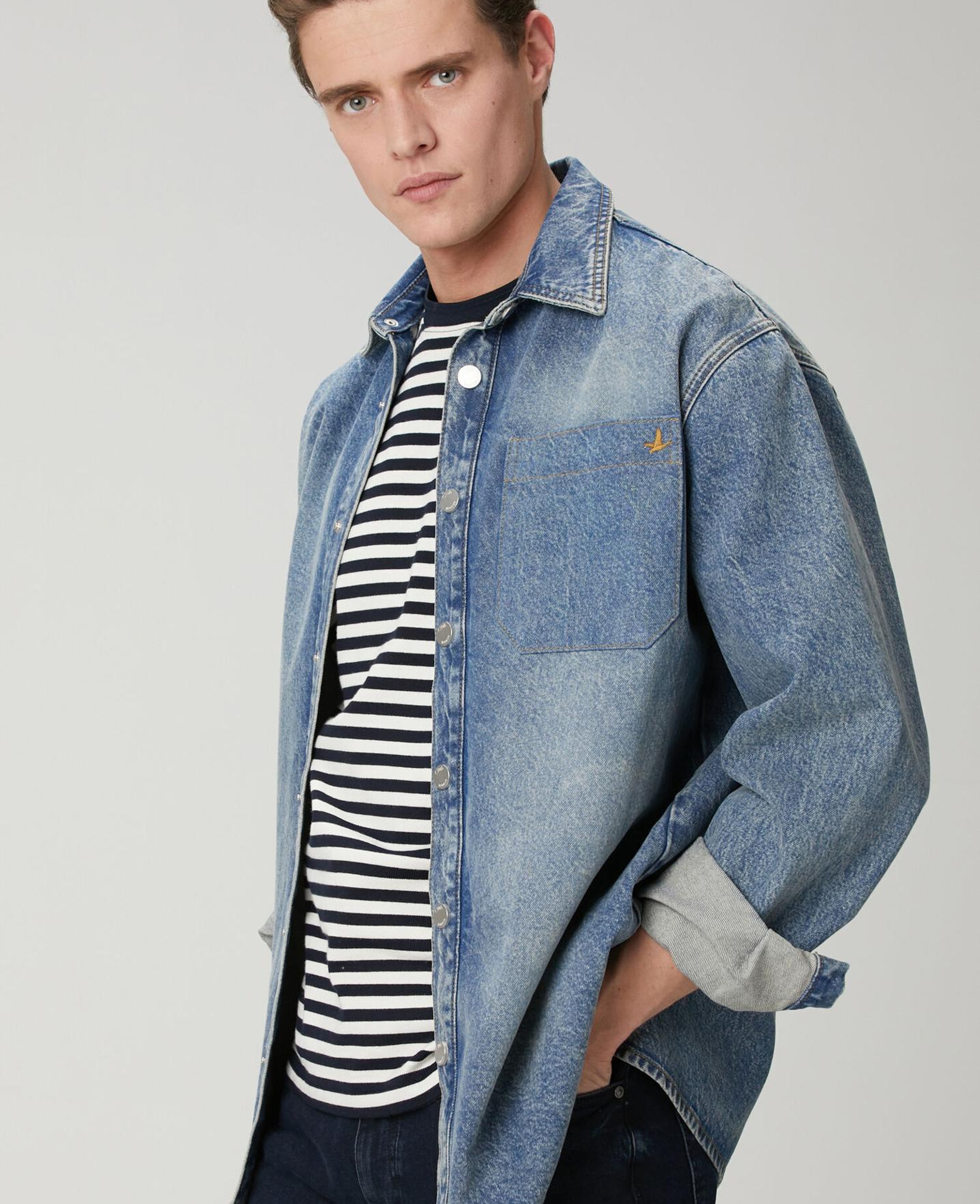 Beymen Club Erkek Mavi Oversize Fit Tek Cepli Jean Gömlek