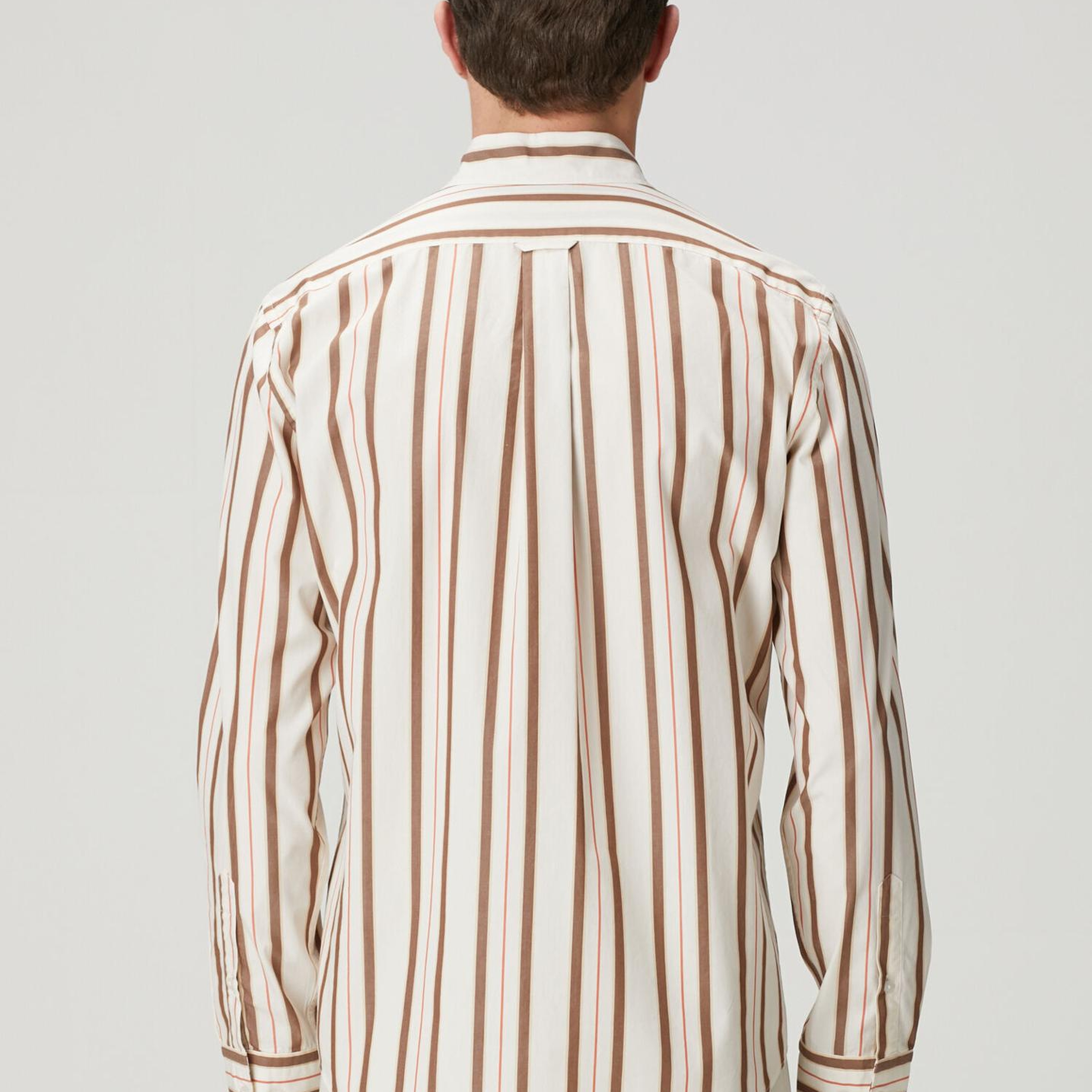 Beymen Club Erkek Comfort Fit Bej Kahverengi Çizgi Desenli Gömlek