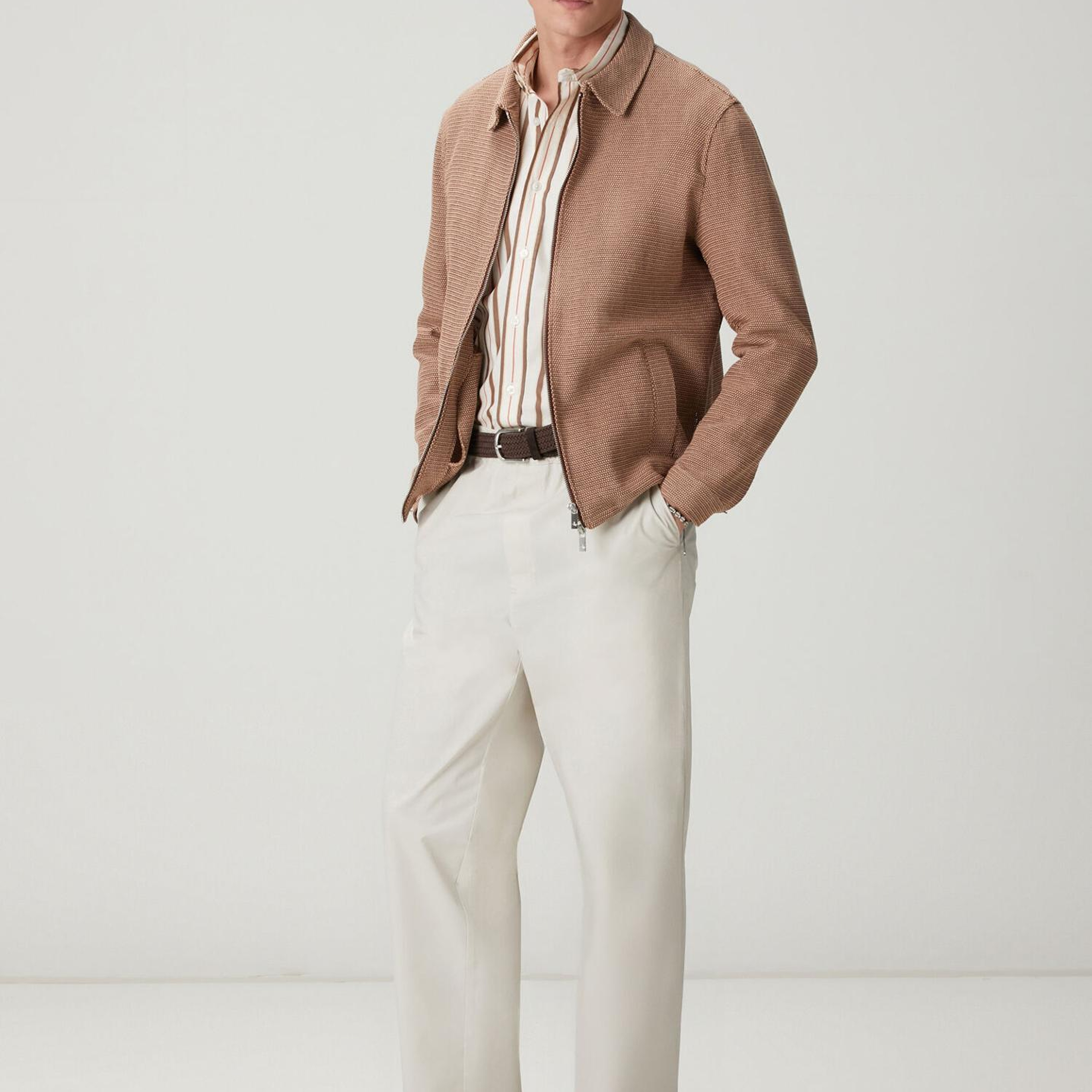 Beymen Club Erkek Comfort Fit Bej Kahverengi Çizgi Desenli Gömlek