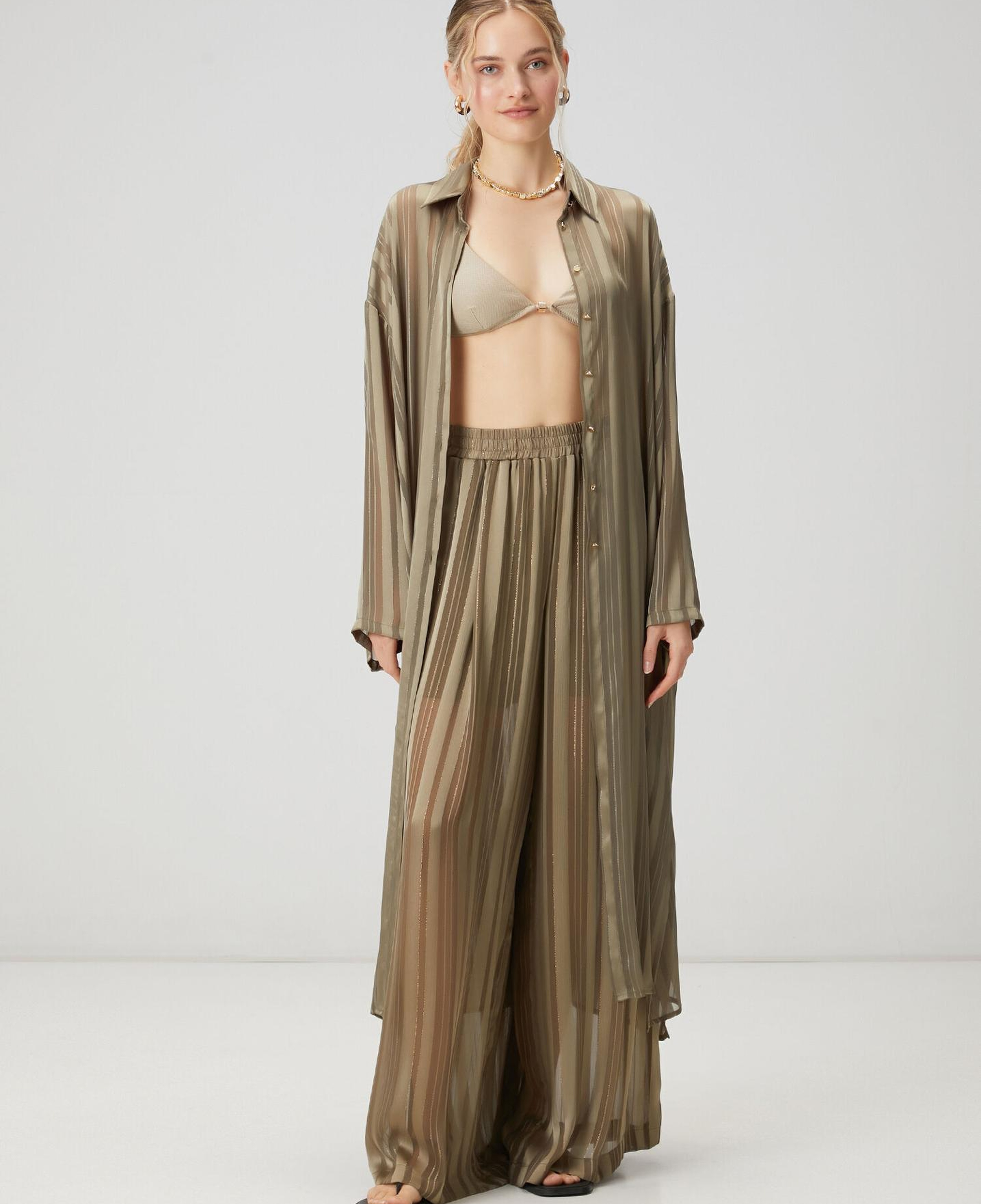 Beymen Club Kadın Haki Çizgili Transparan Tunik