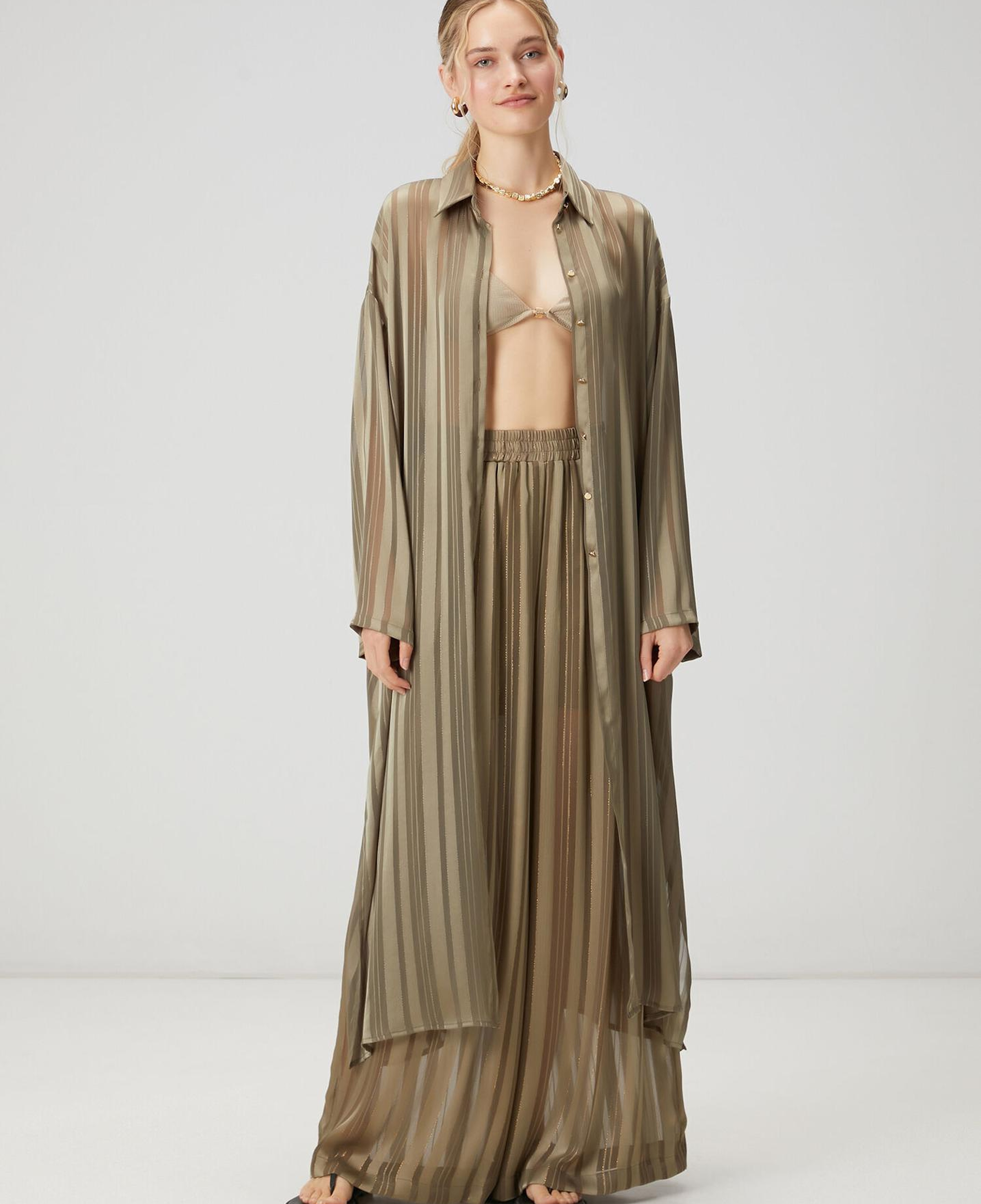 Beymen Club Kadın Haki Çizgili Transparan Tunik