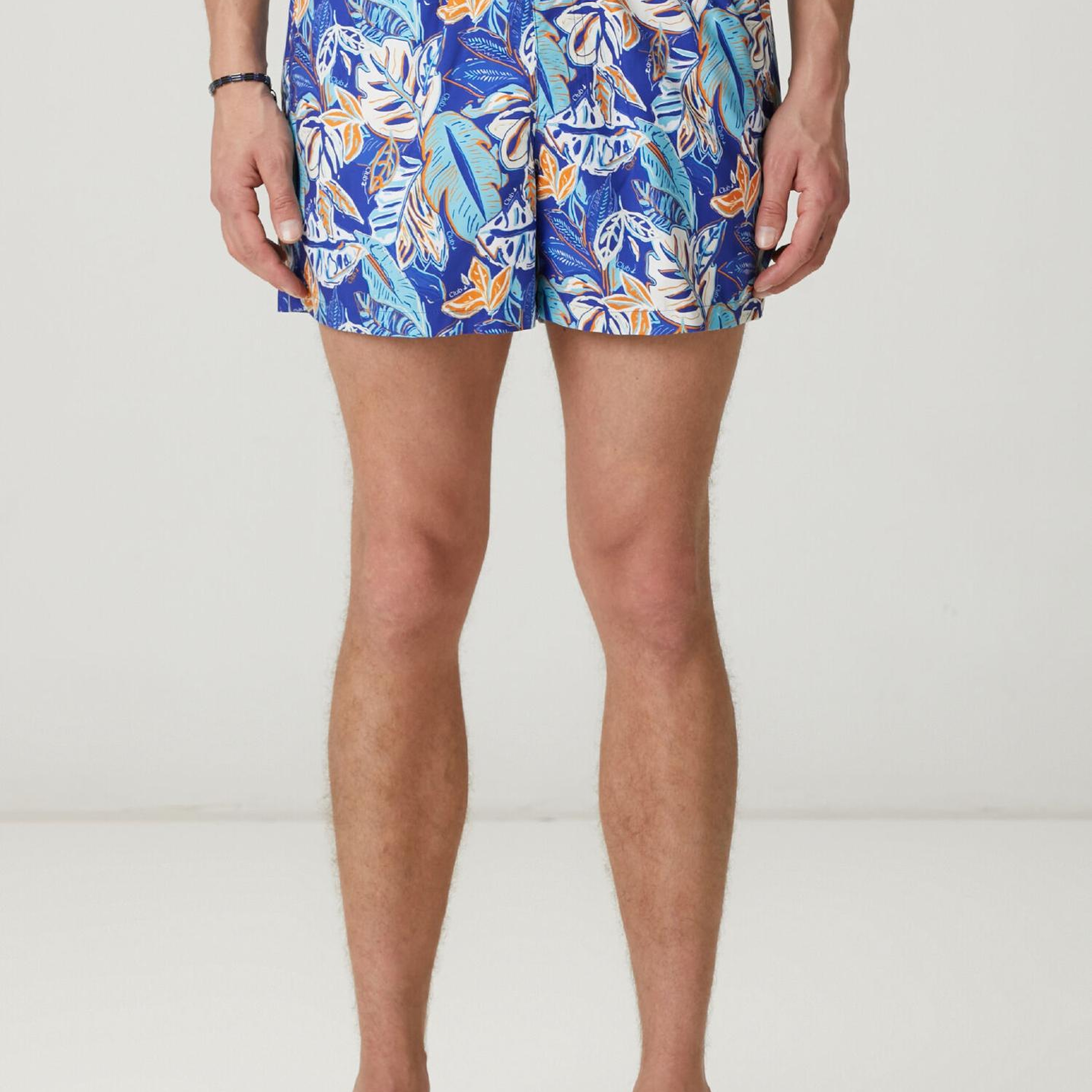 Beymen Club Erkek Mavi Turuncu Çiçek Yaprak Desenli Kısa Mayo