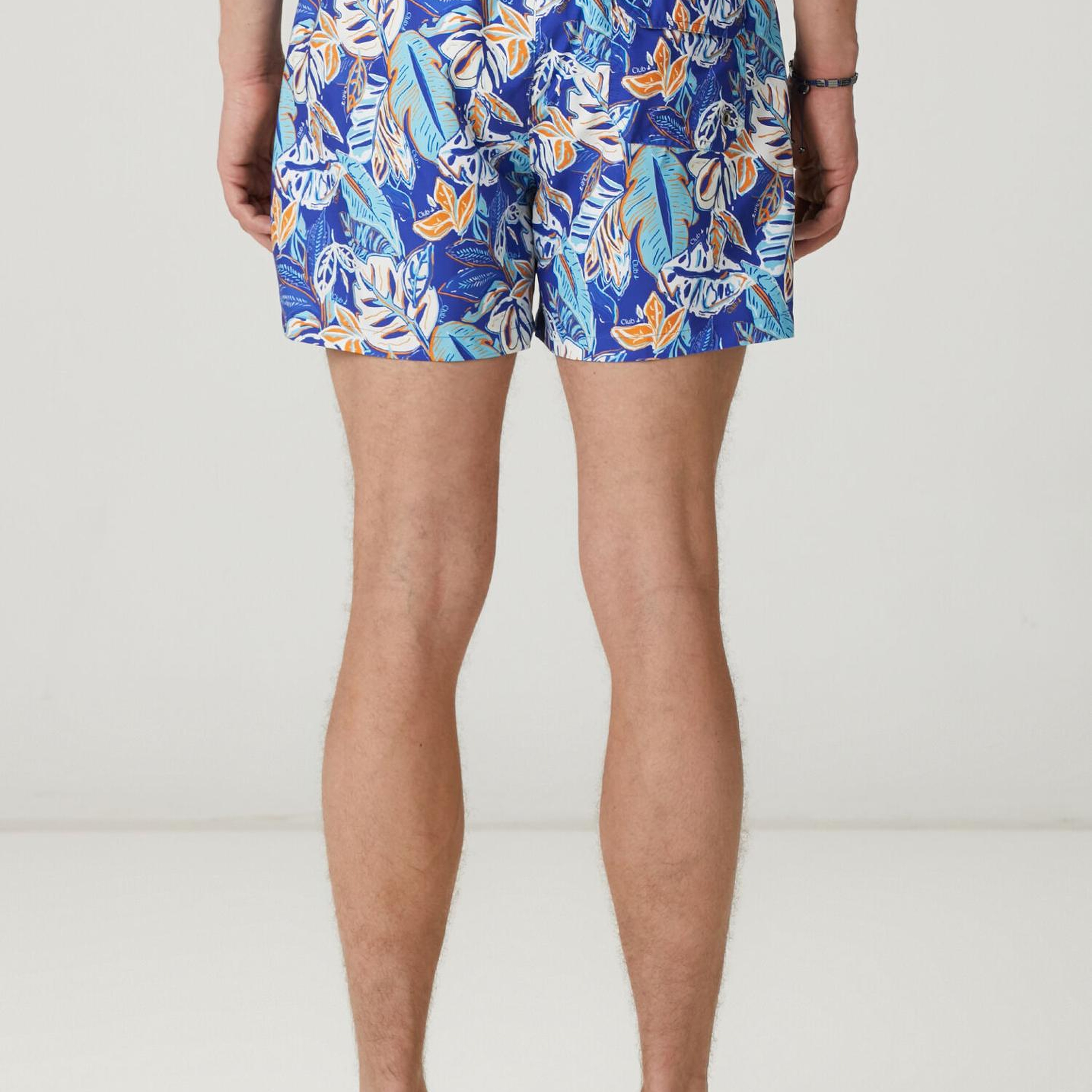 Beymen Club Erkek Mavi Turuncu Çiçek Yaprak Desenli Kısa Mayo