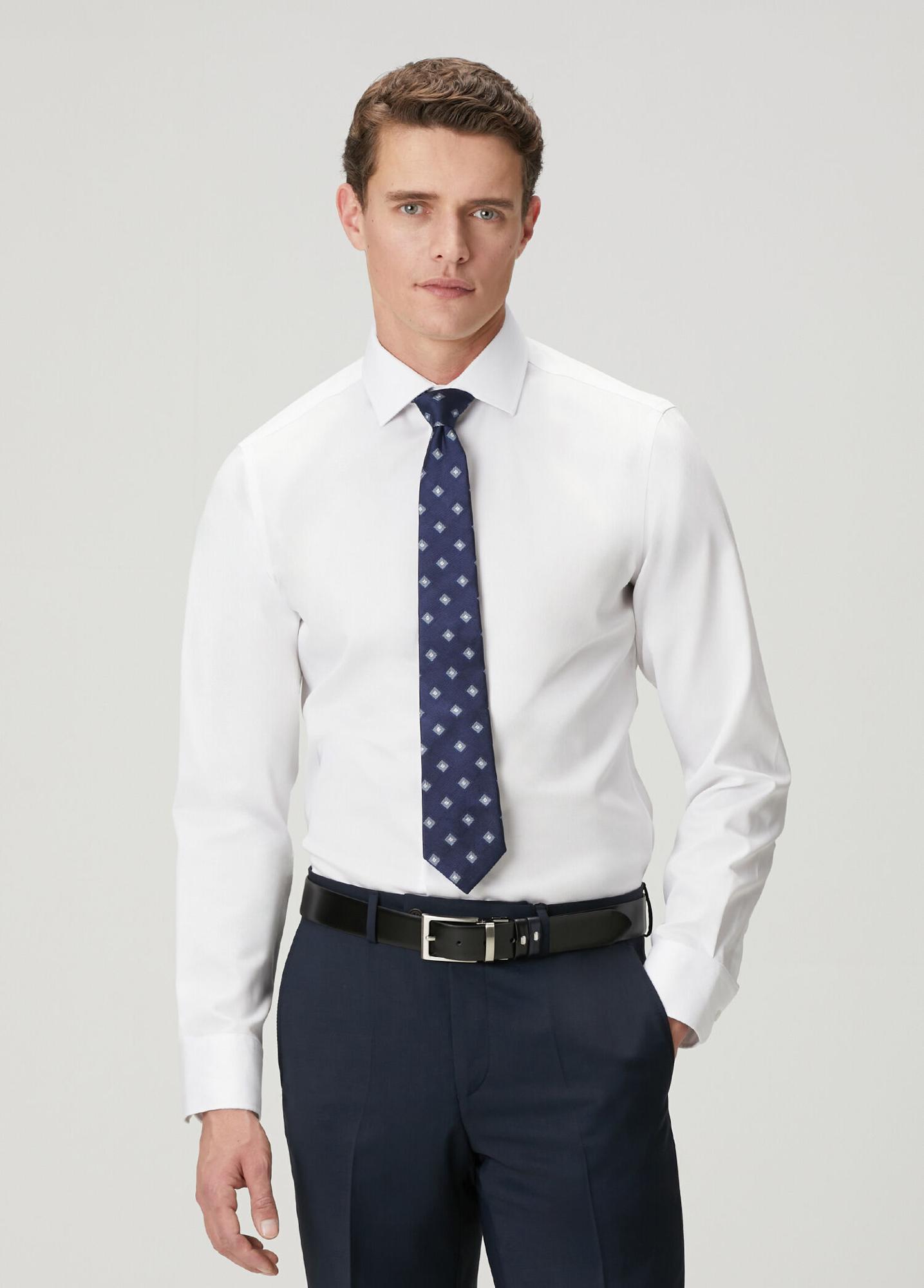 Beymen Club Erkek Slim Fit Beyaz Armürlü Non-iron Gömlek