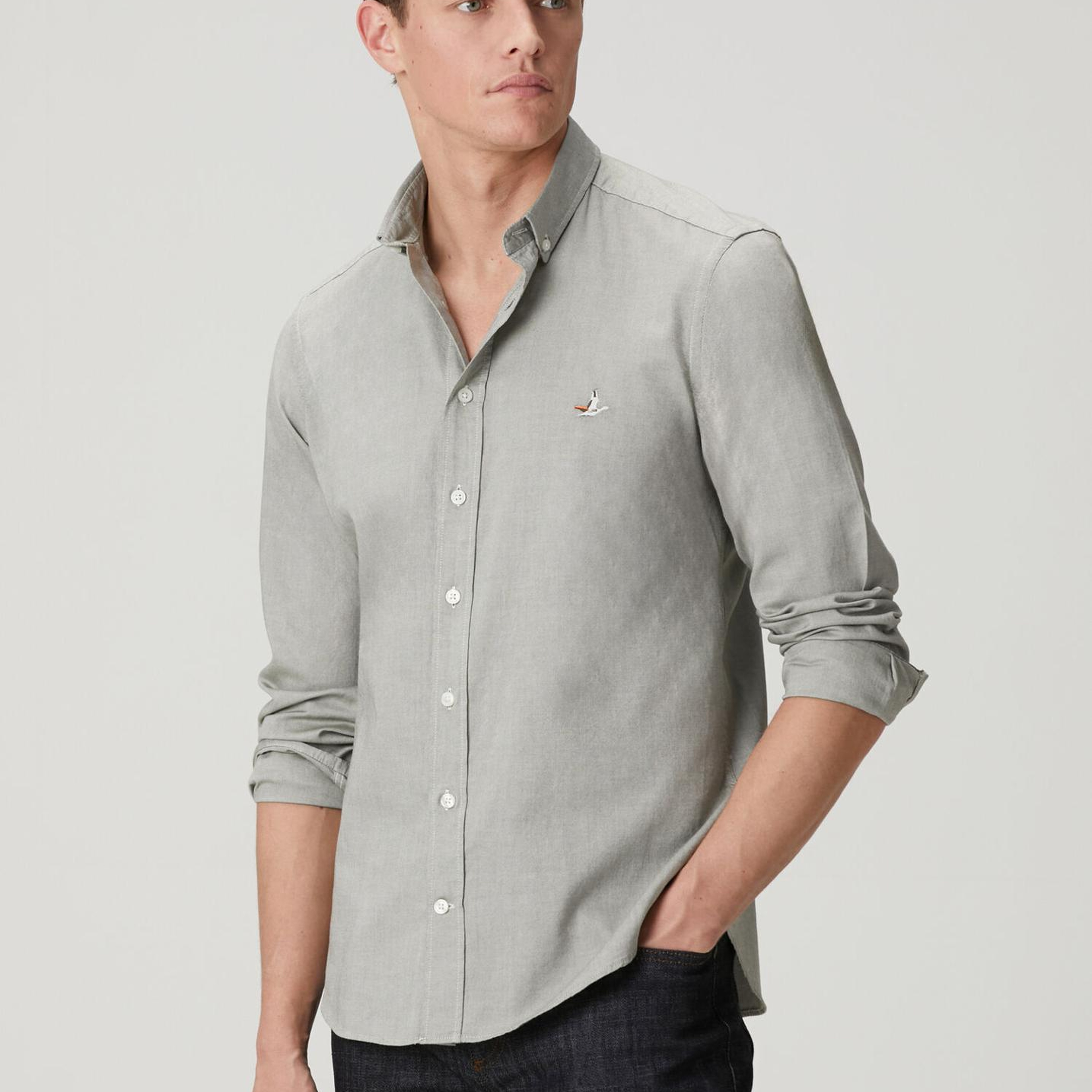 Beymen Club Erkek Slim Fit Açık Haki Oxford Gömlek