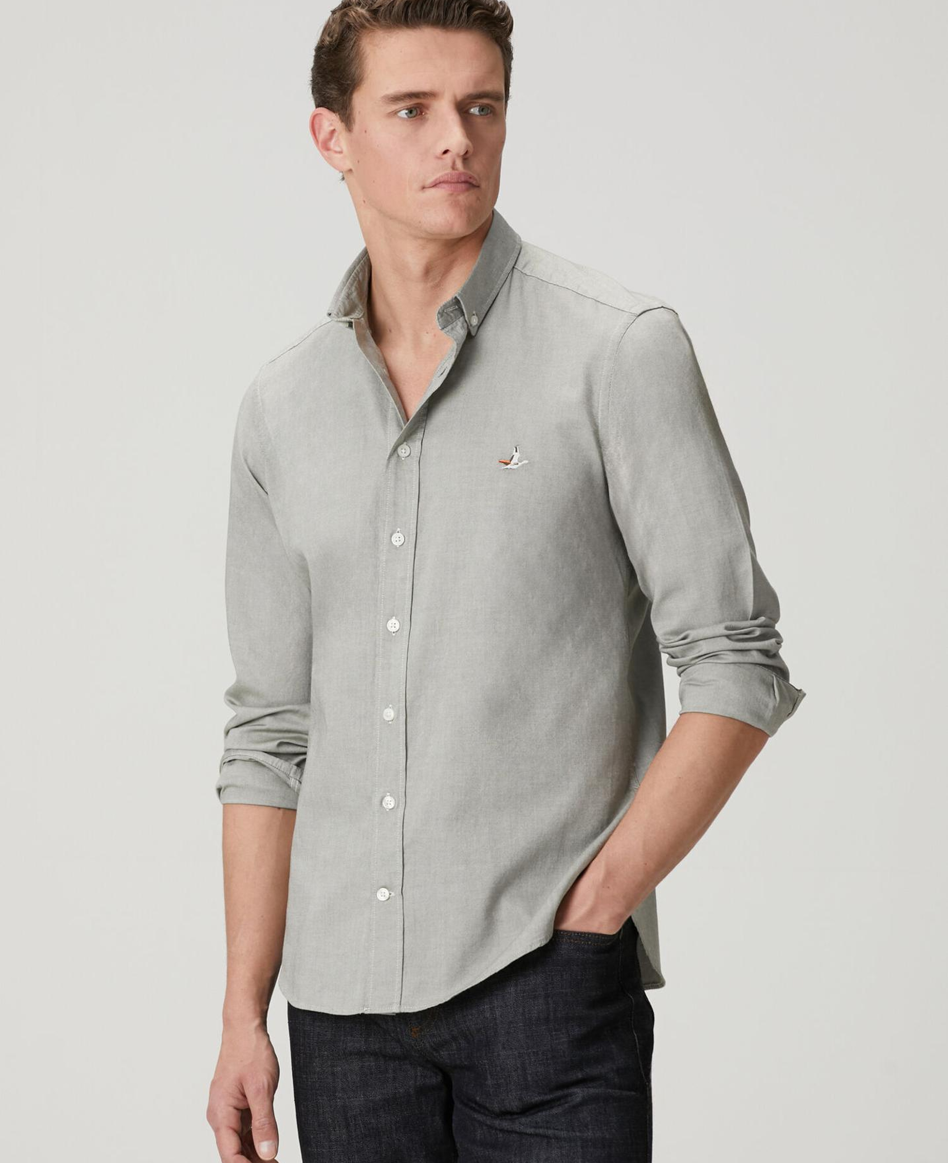 Beymen Club Erkek Slim Fit Açık Haki Oxford Gömlek