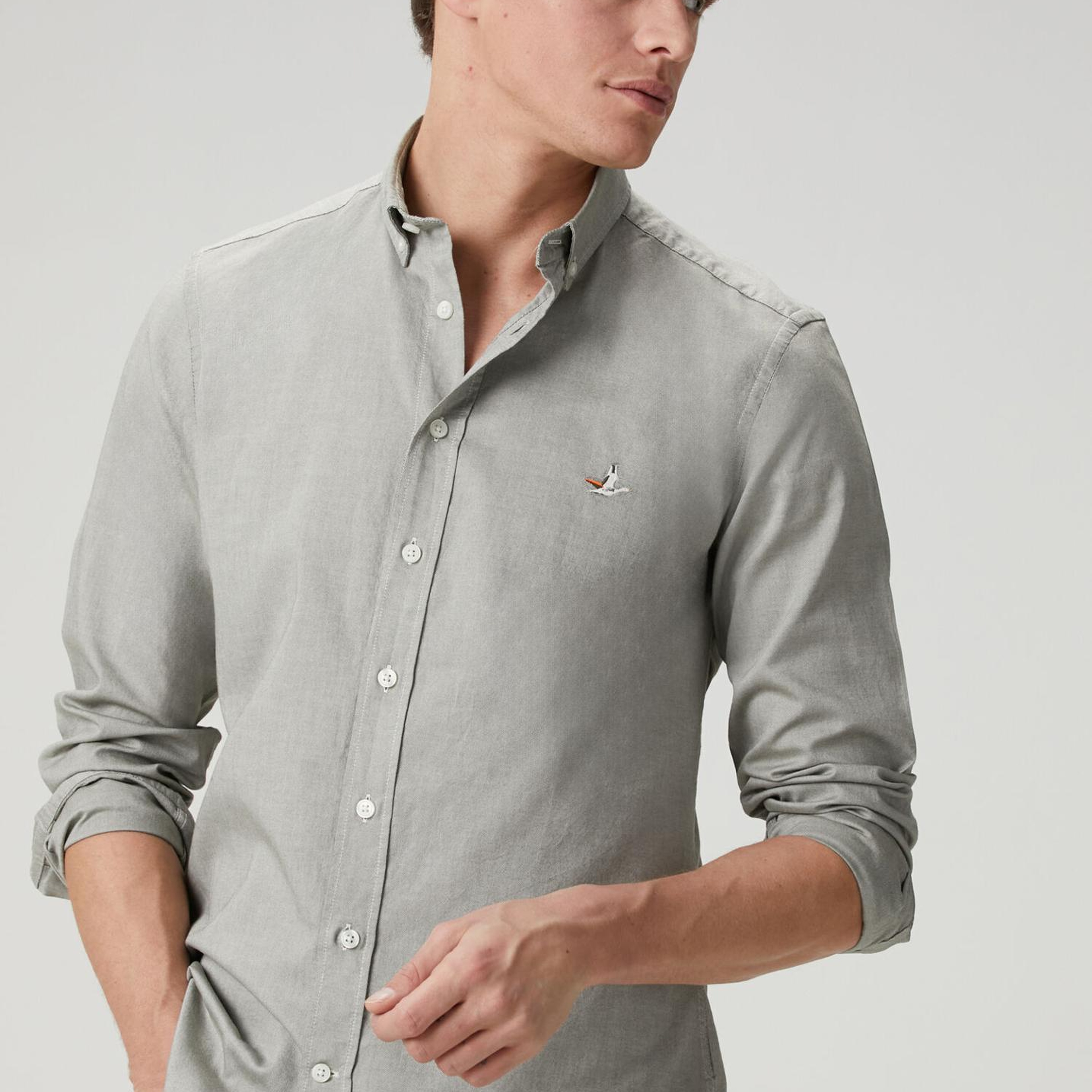 Beymen Club Erkek Slim Fit Açık Haki Oxford Gömlek