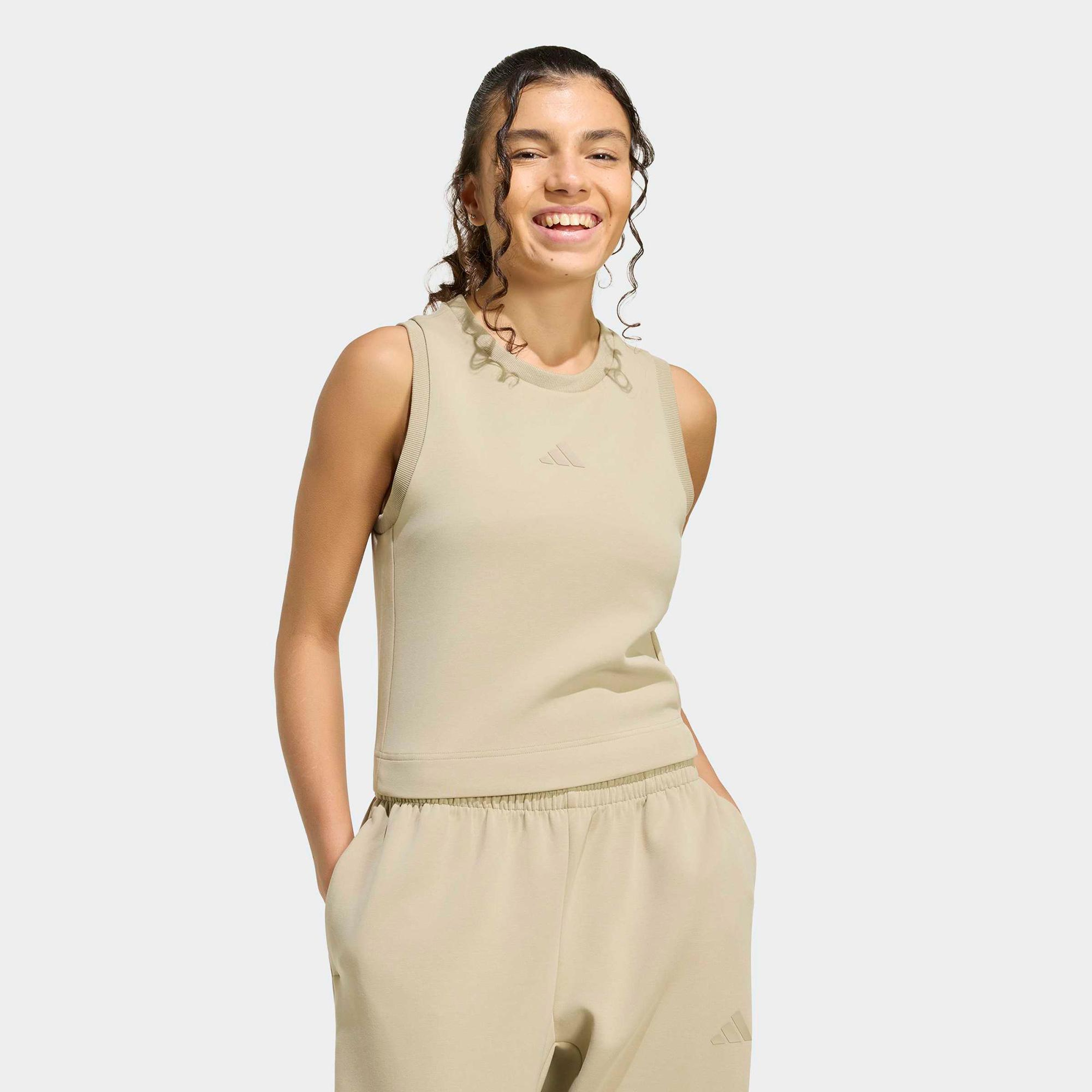 adidas Soft Lux Kadın Bej Kolsuz T-Shirt