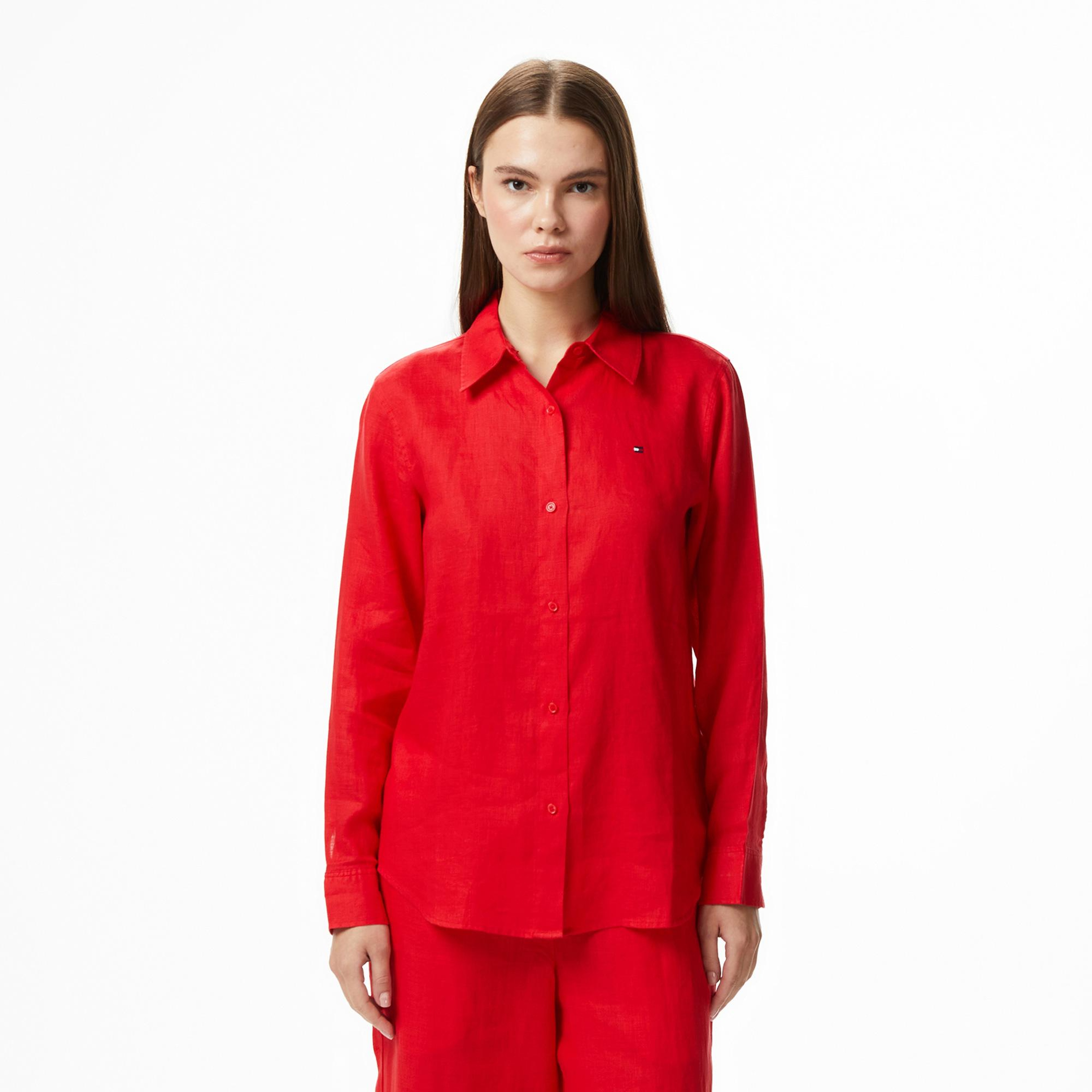 Tommy Hilfiger Essential Linen Kadın Turuncu Gömlek