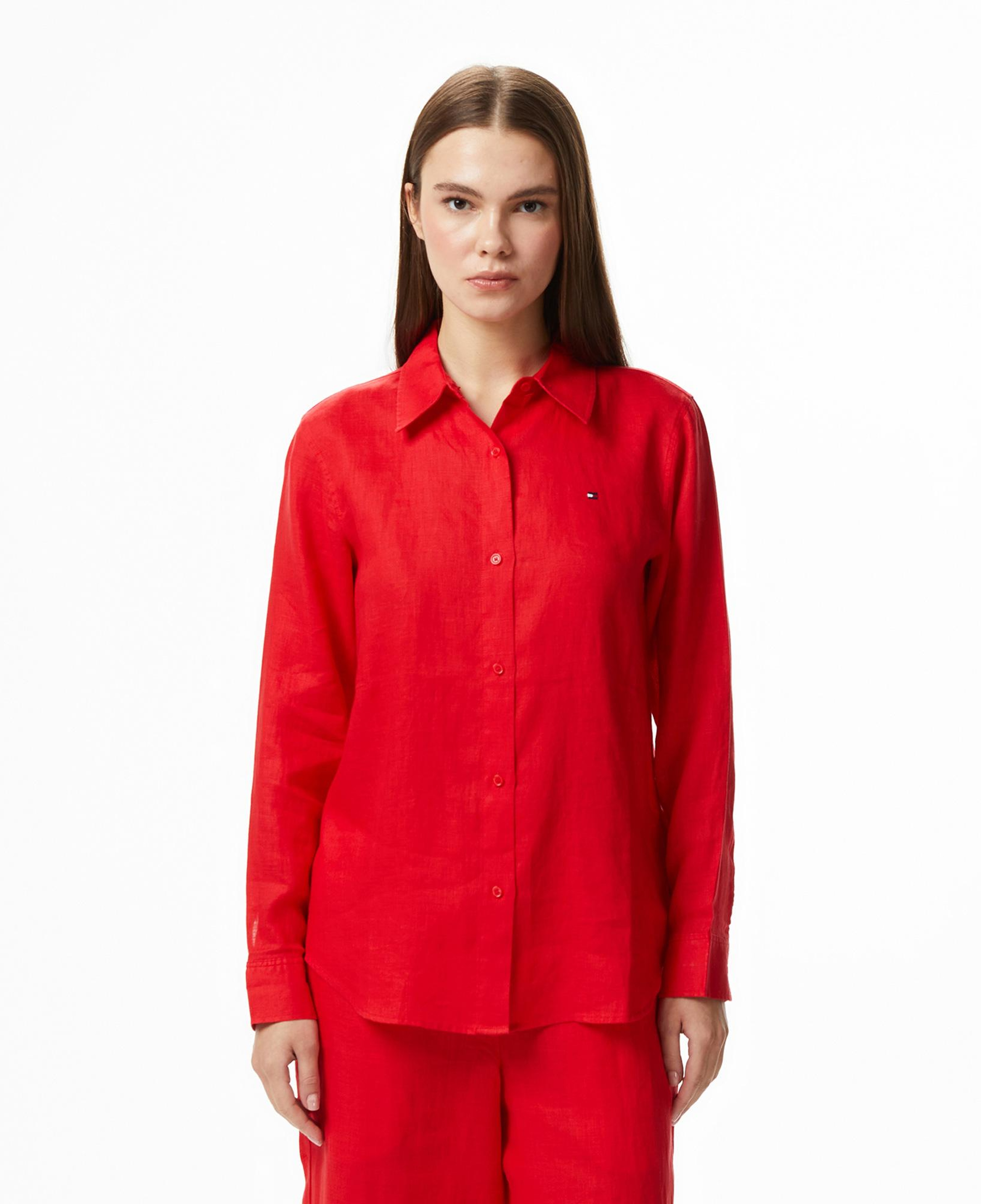 Tommy Hilfiger Essential Linen Kadın Turuncu Gömlek