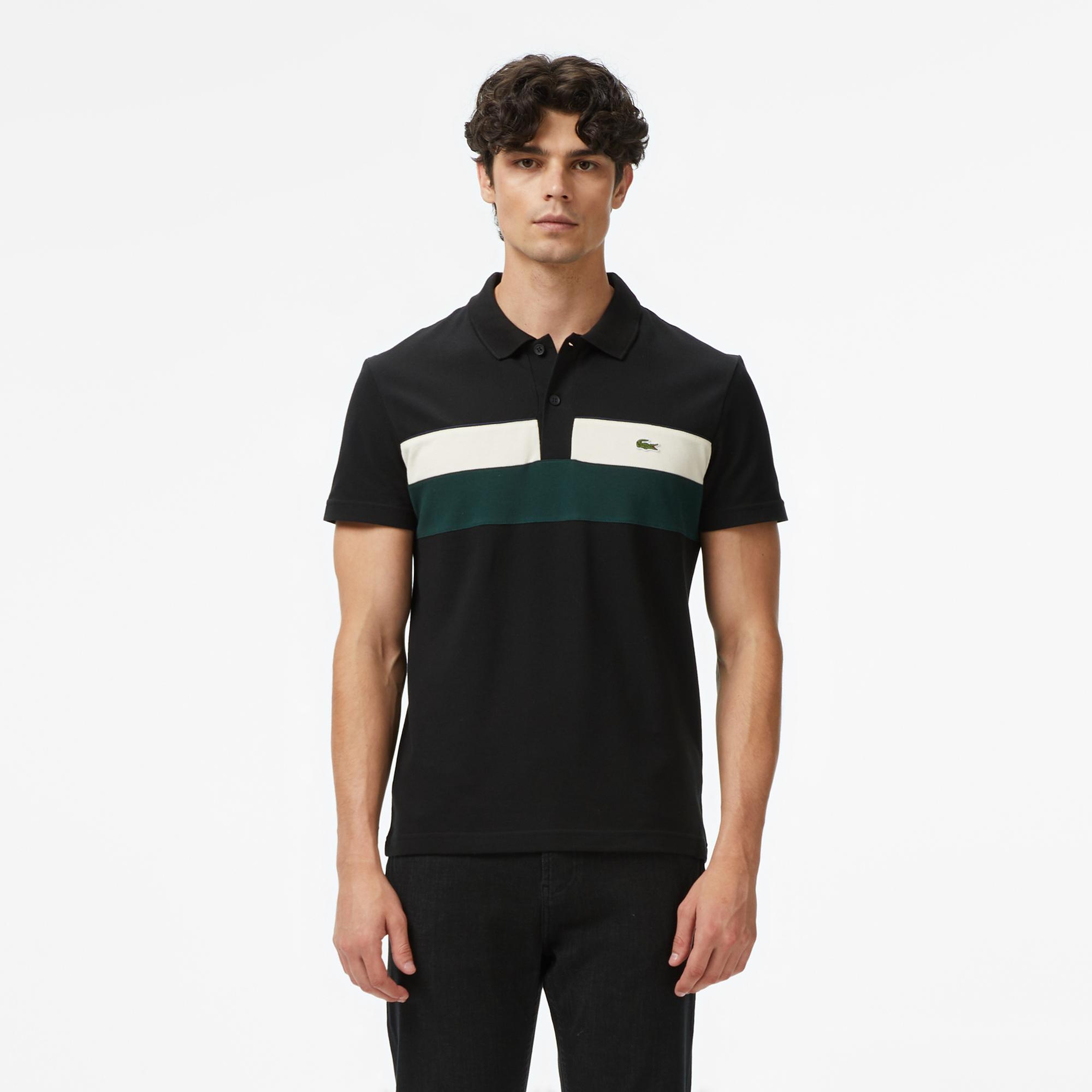 Lacoste Erkek Regular Fit Renk Bloklu Siyah Polo