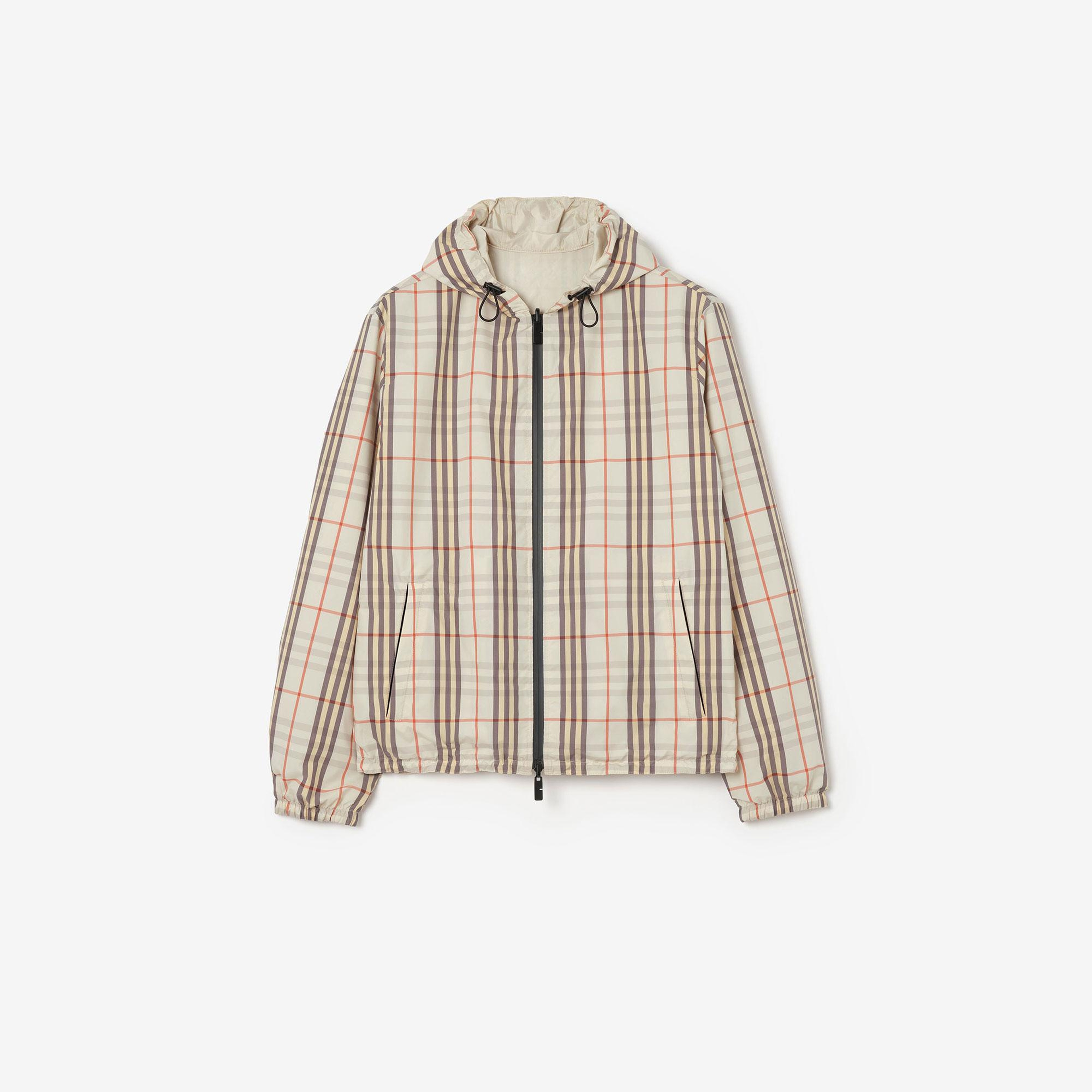 Burberry Reversible Check Hooded Erkek Bej Mont