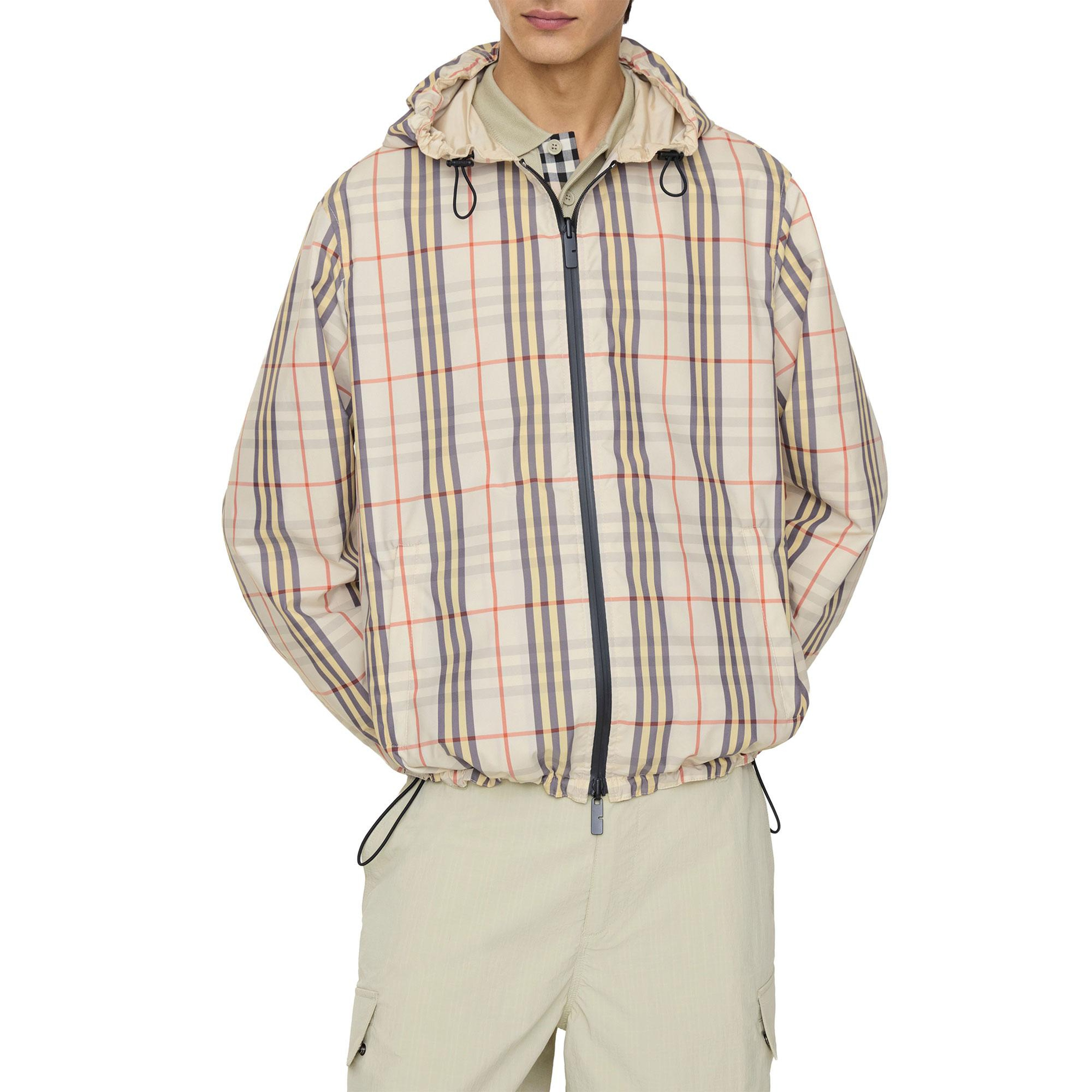 Burberry Reversible Check Hooded Erkek Bej Mont