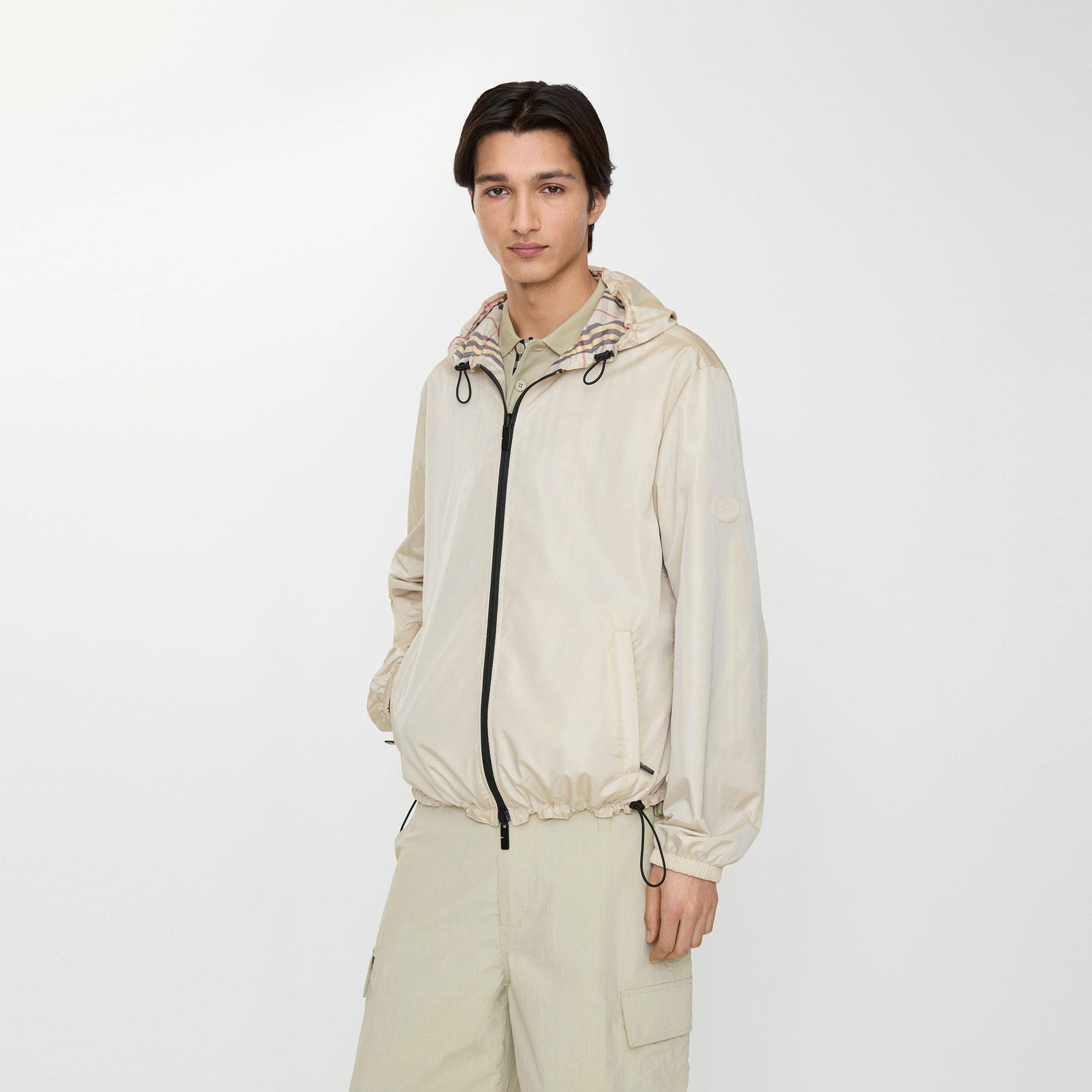 Burberry Reversible Check Hooded Erkek Bej Mont