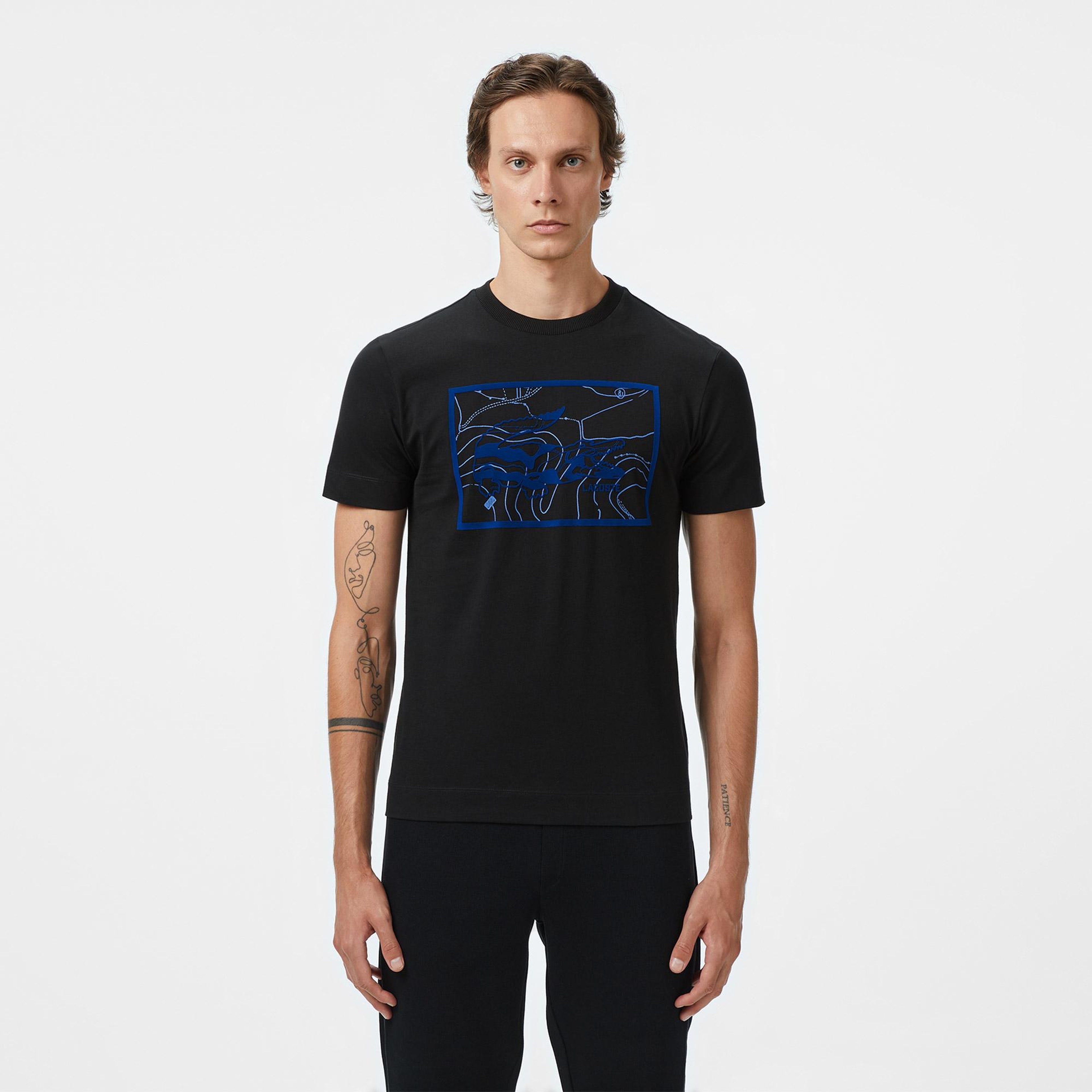 Lacoste Erkek Regular Fit Bisiklet Yaka Baskılı Siyah T-Shirt