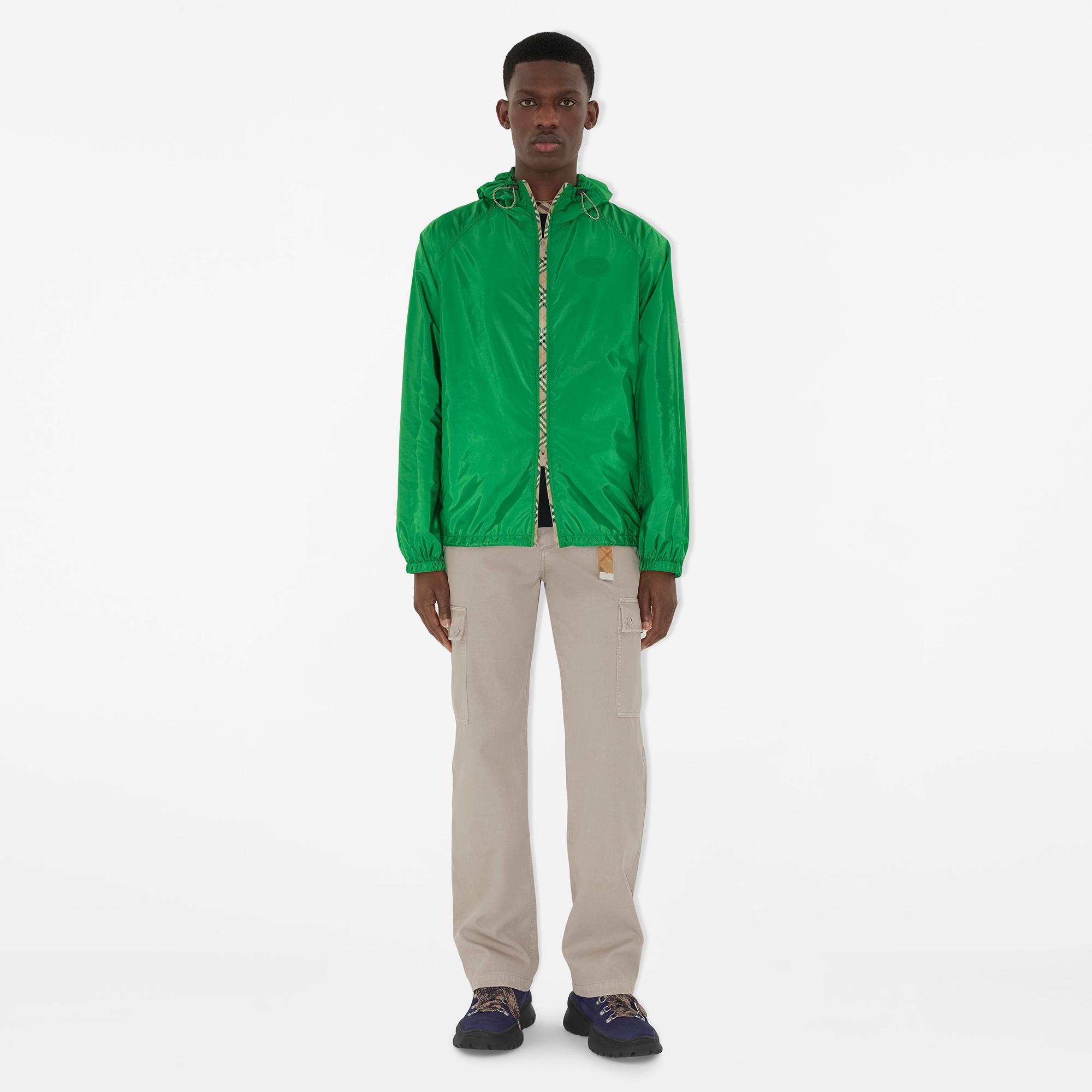 Burberry Check Trim Nylon Hooded Erkek Yeşil Mont